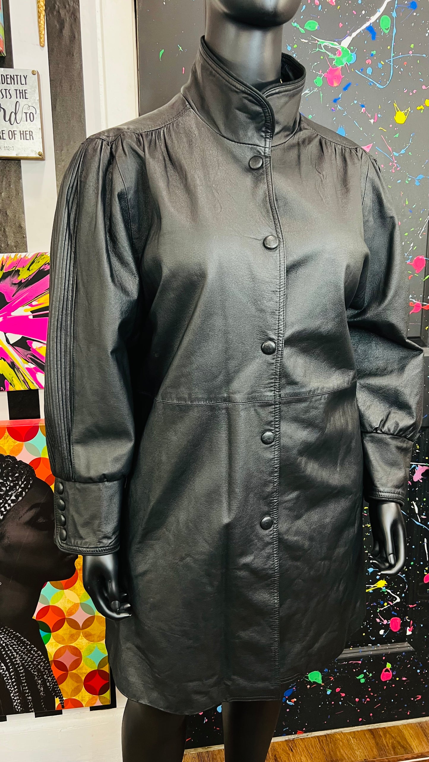 Vintage Genuine Leather Swing Coat (24)