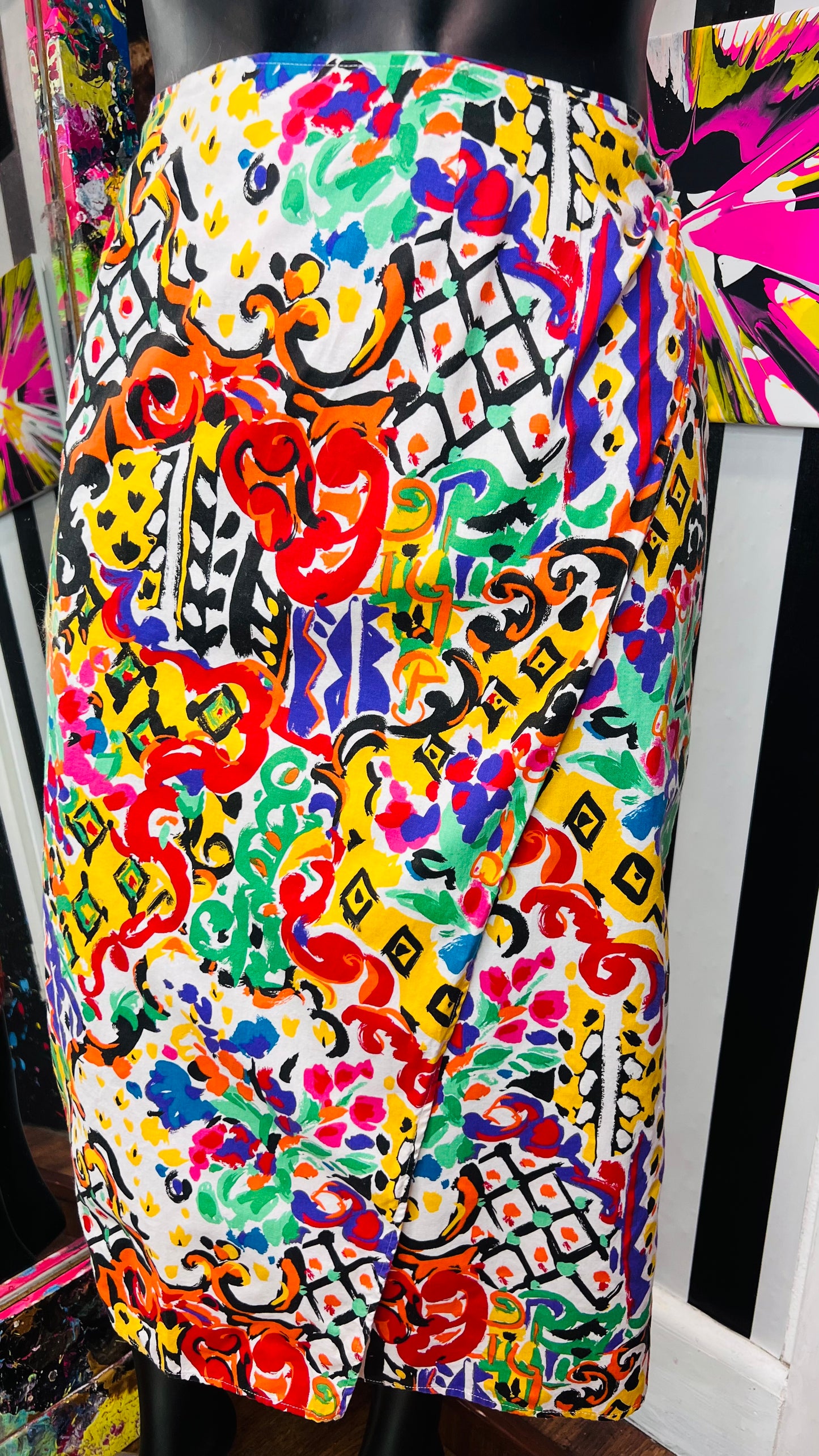 Vintage Cotton Abstract Wrap Skirt (14)