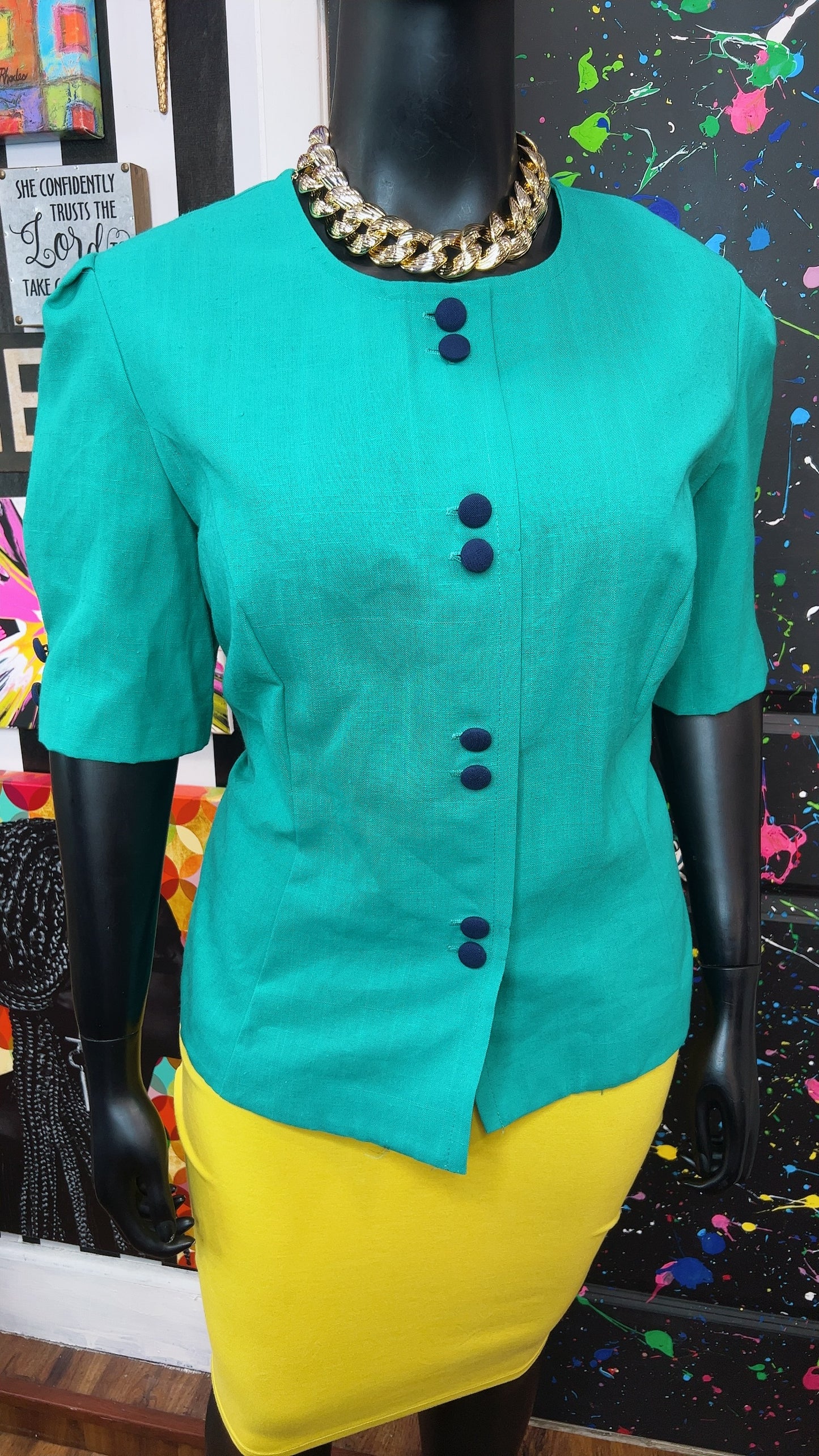 Vintage Teal Blazer Blouse (24)