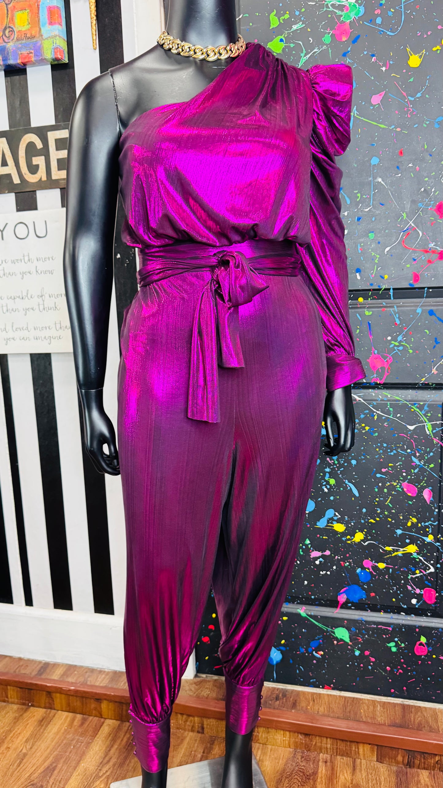 Pink Metallic One Shoulder Jumpsuit (22)