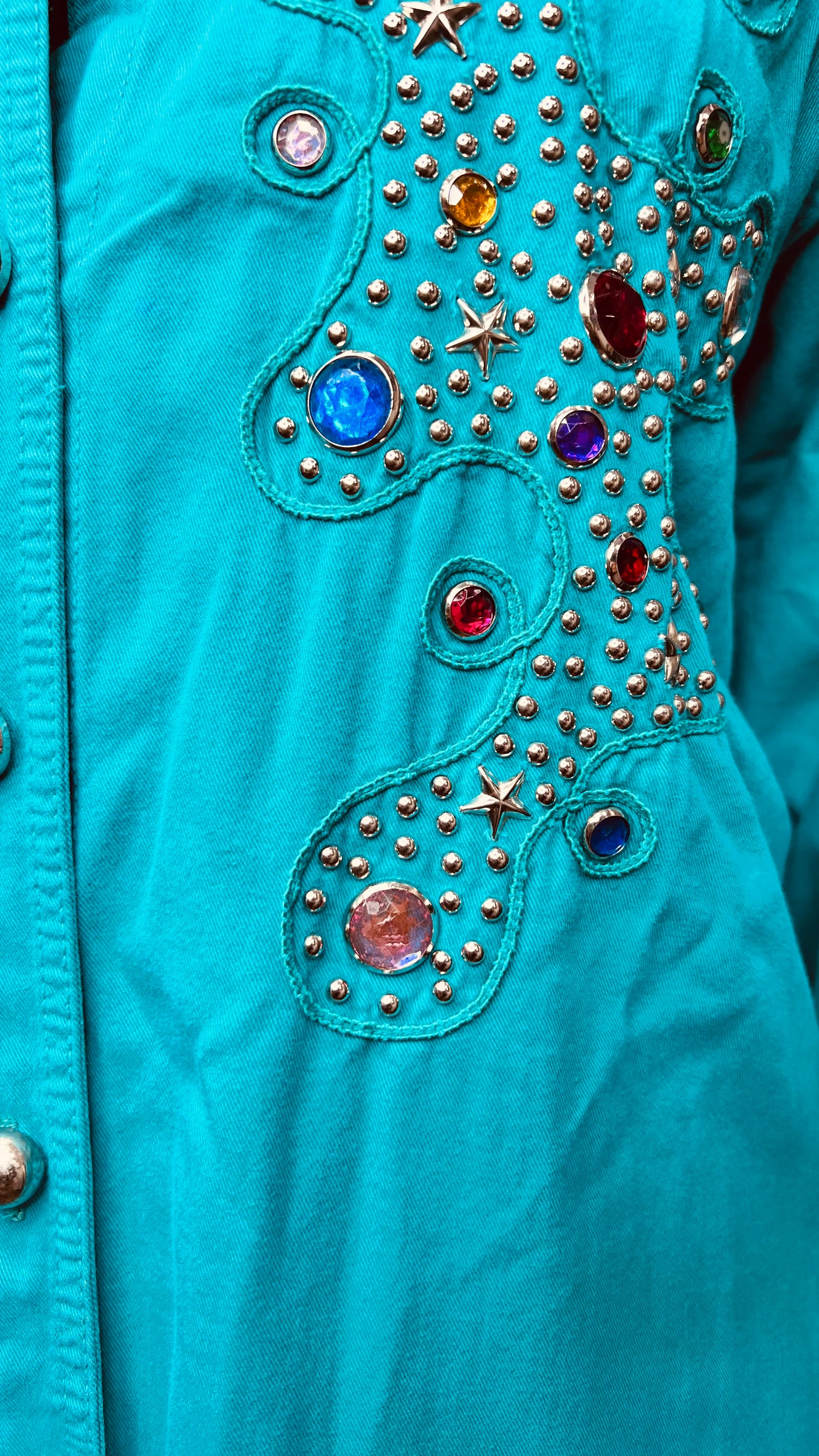 Vintage Teal Denim Jewel & Studds Pants Set (22/24)