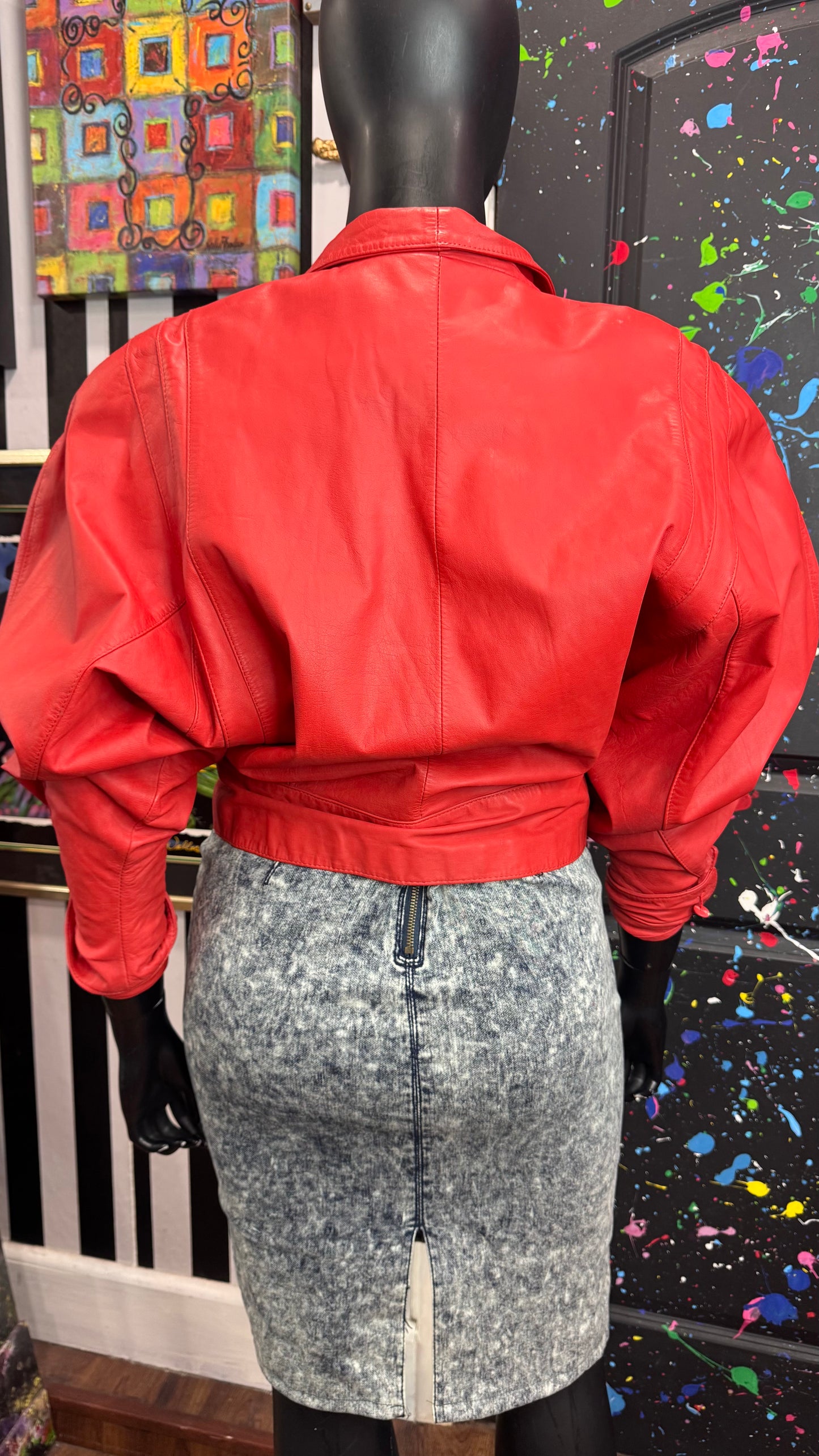Vintage Genuine Leather Red Batwing Wing Jacket (14) *KC