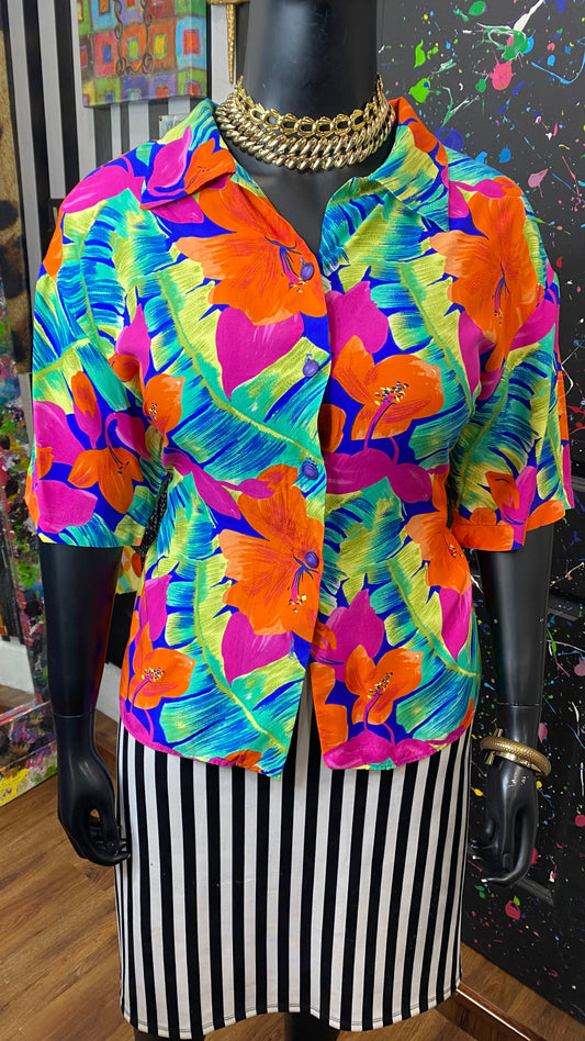 Vintage Tropical Floral Blouse (22W)