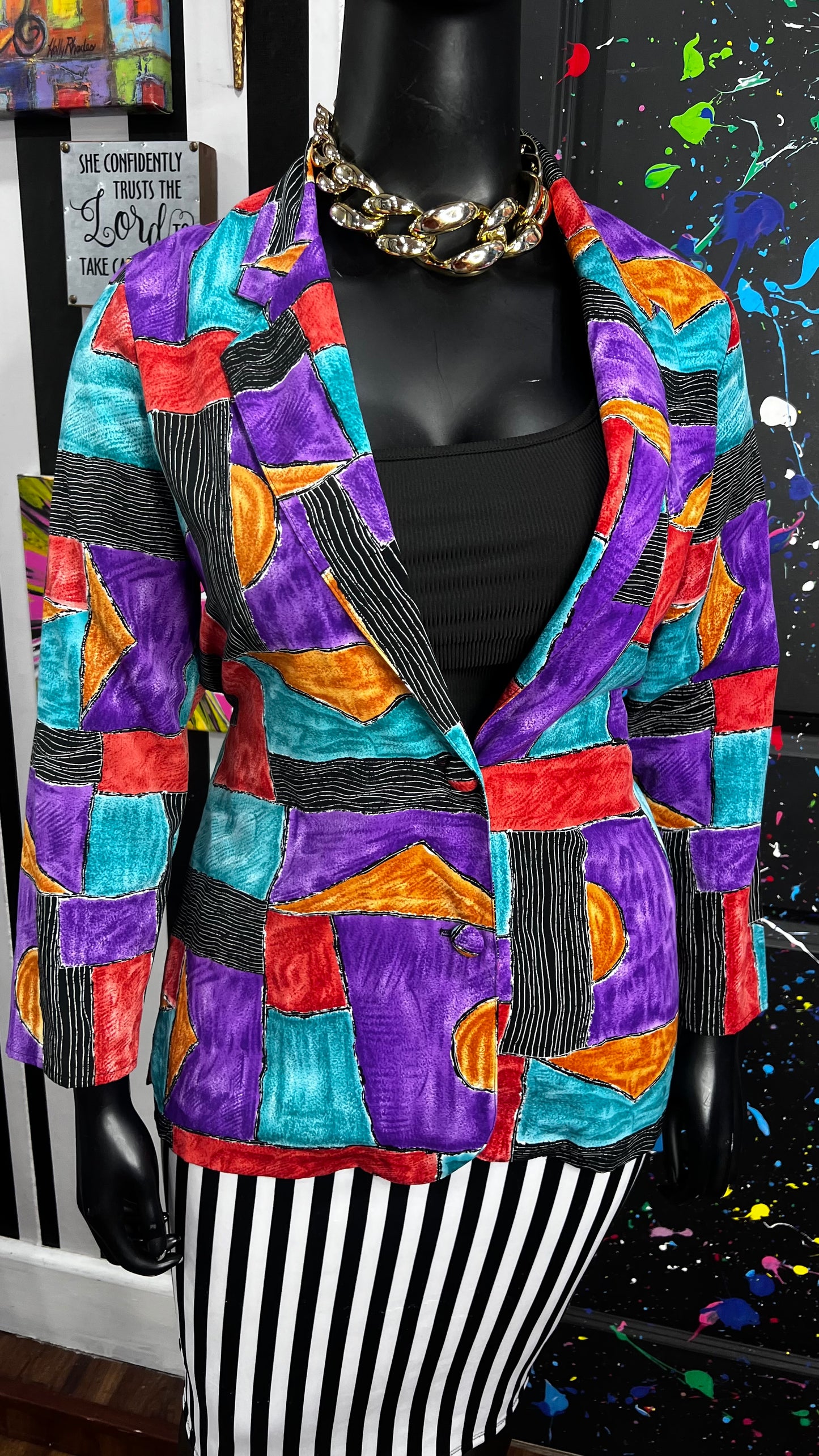 Vintage Abstract Squares Blazer (14)