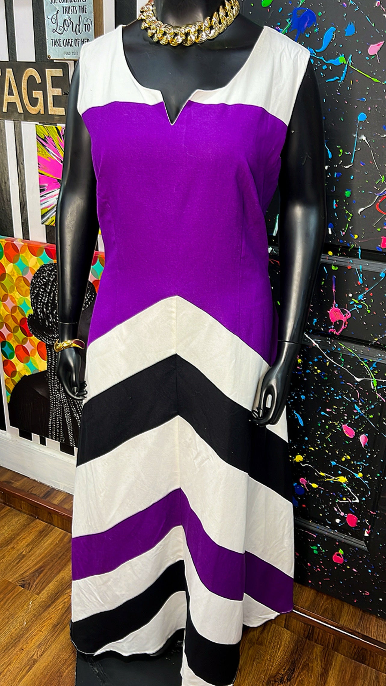 Ashley Stewart Linen Black, Purple & White Dress - New w/Tags (22)