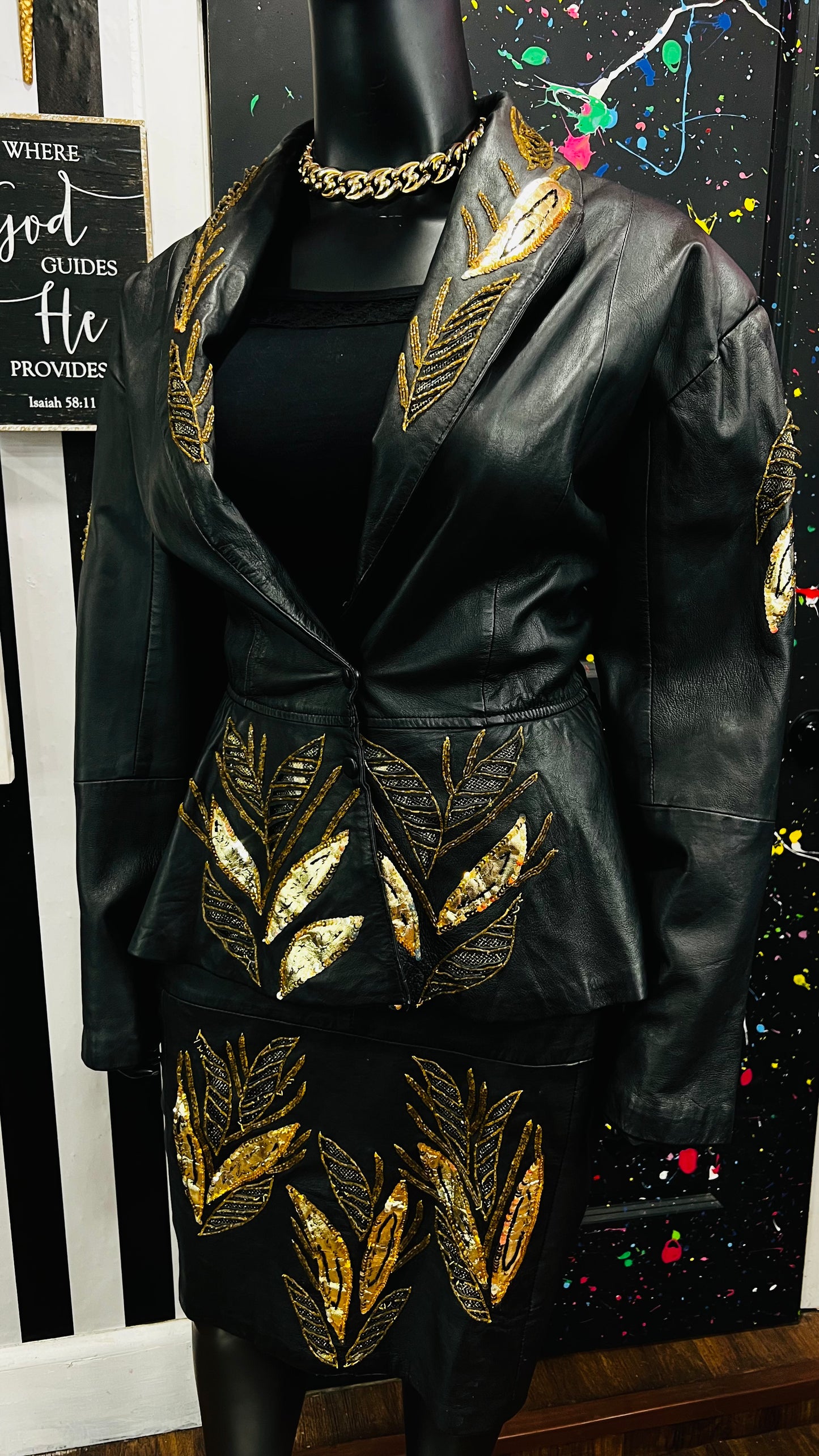 Vintage Genuine Leather & Sequin Skirt Suit (24)