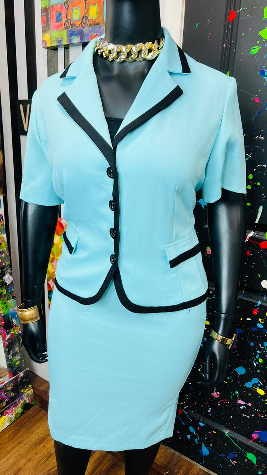 Vintage Blue & Black Color Block Skirt Suit (20W)