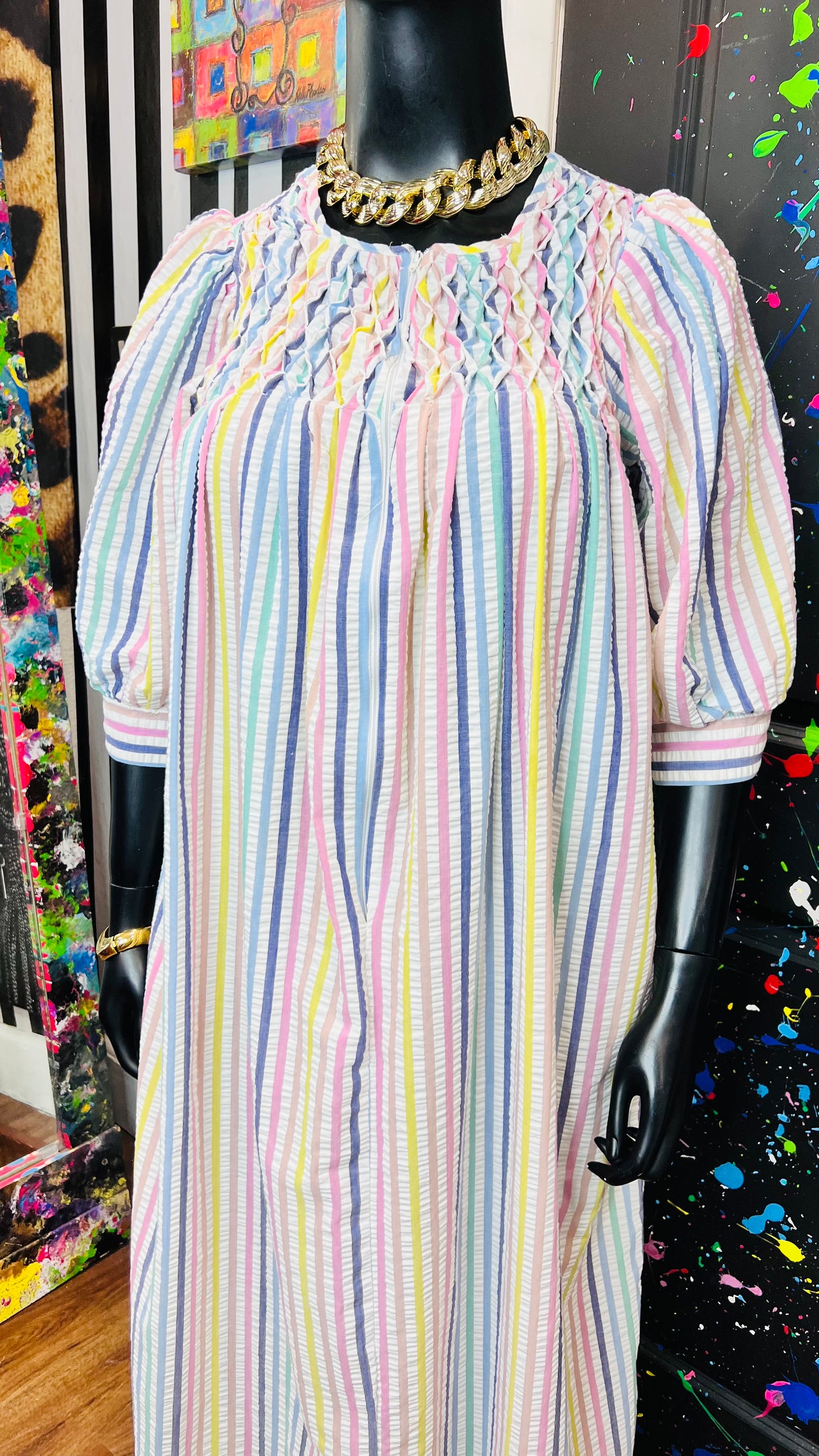 Vintage Striped Pastel Night 70’s Gown (12/14)
