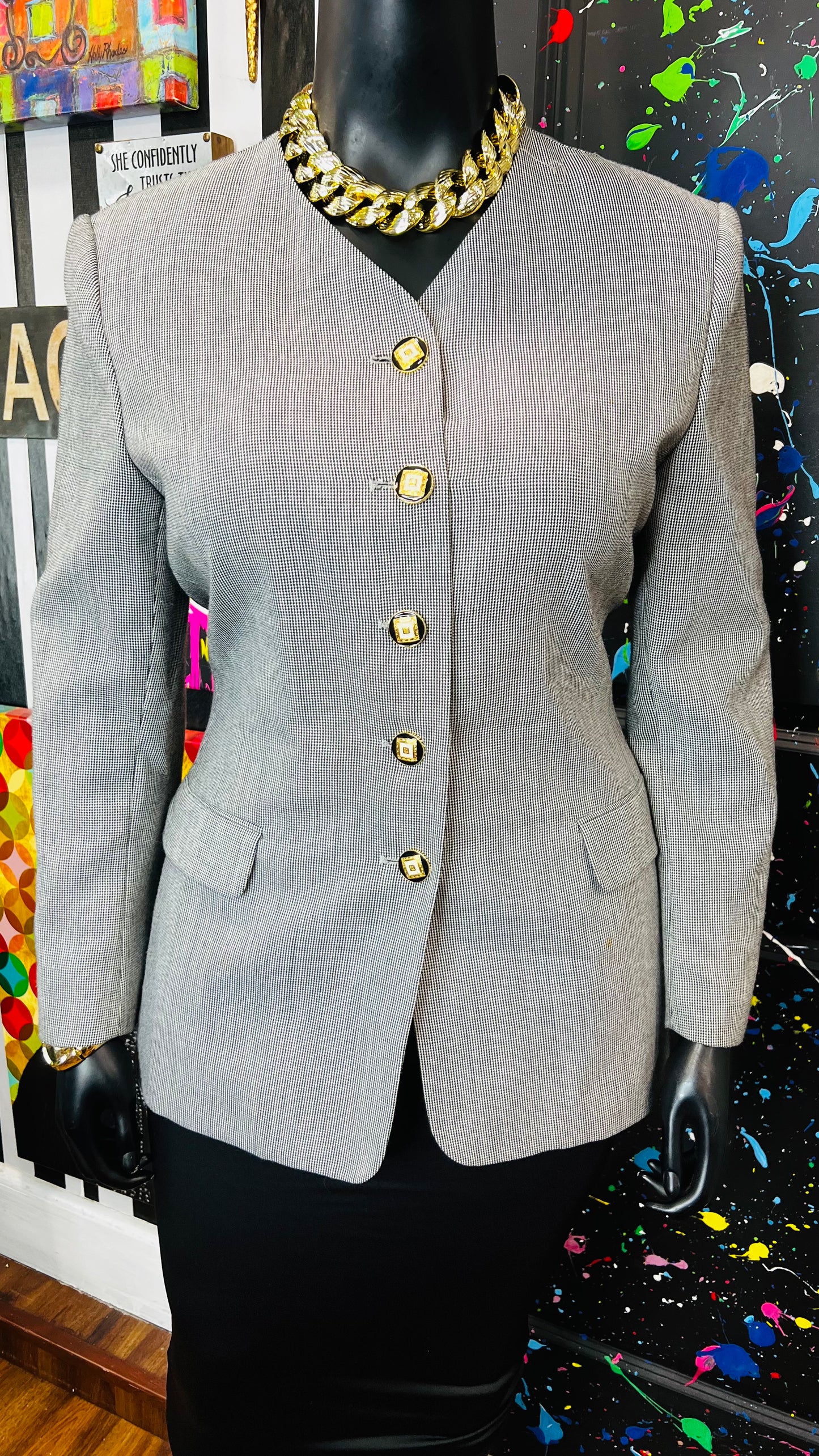 Vintage Black & White Pin Striped Blazer (16)