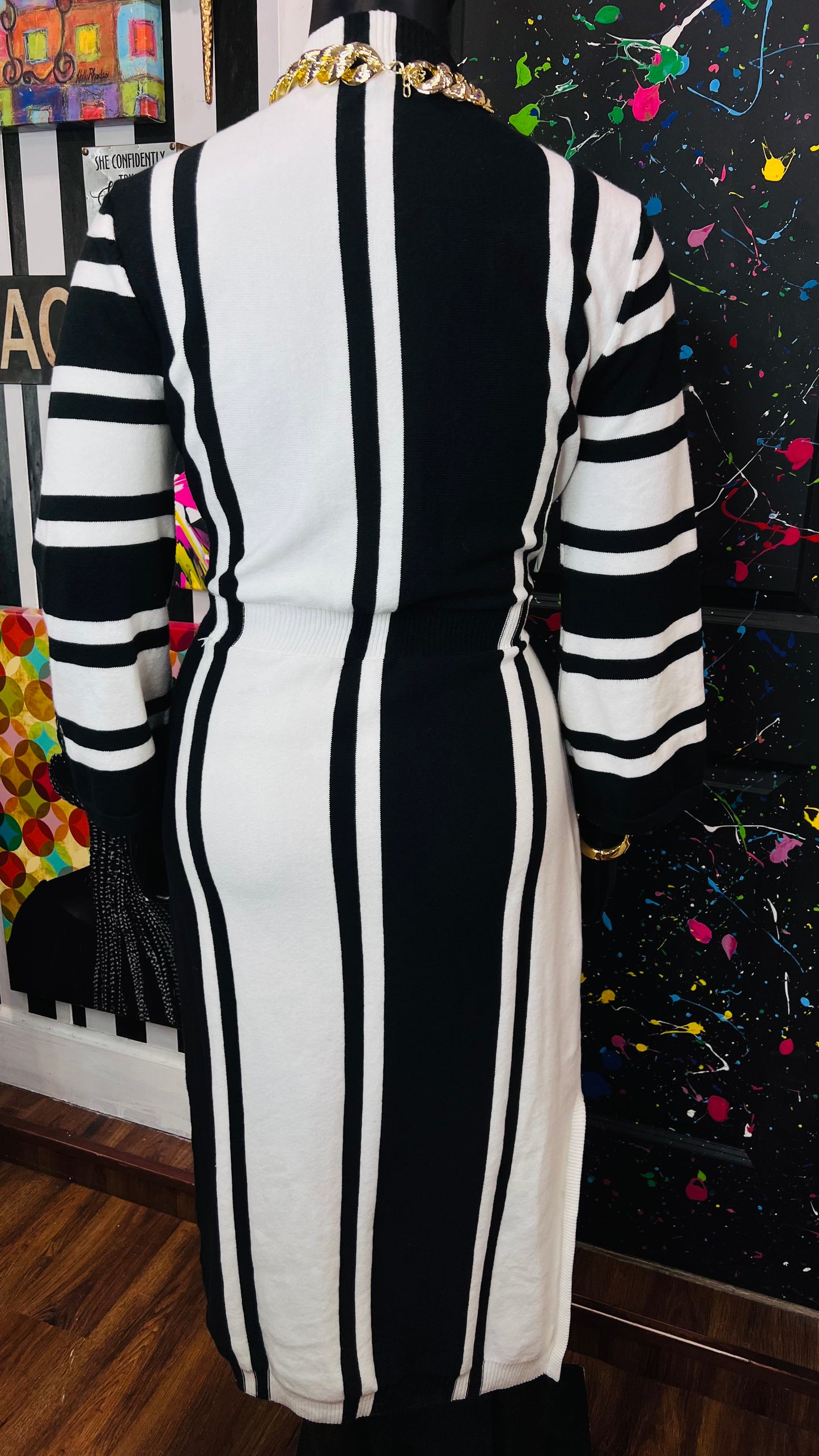 Black & White Striped Knit Dress (16/18)