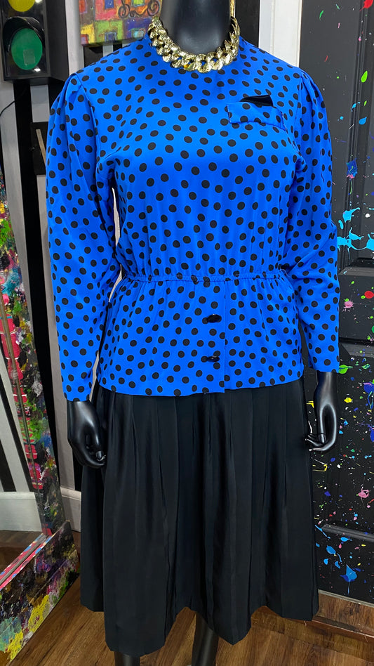 Vintage Black & Blue Polka Dot Dress (12)