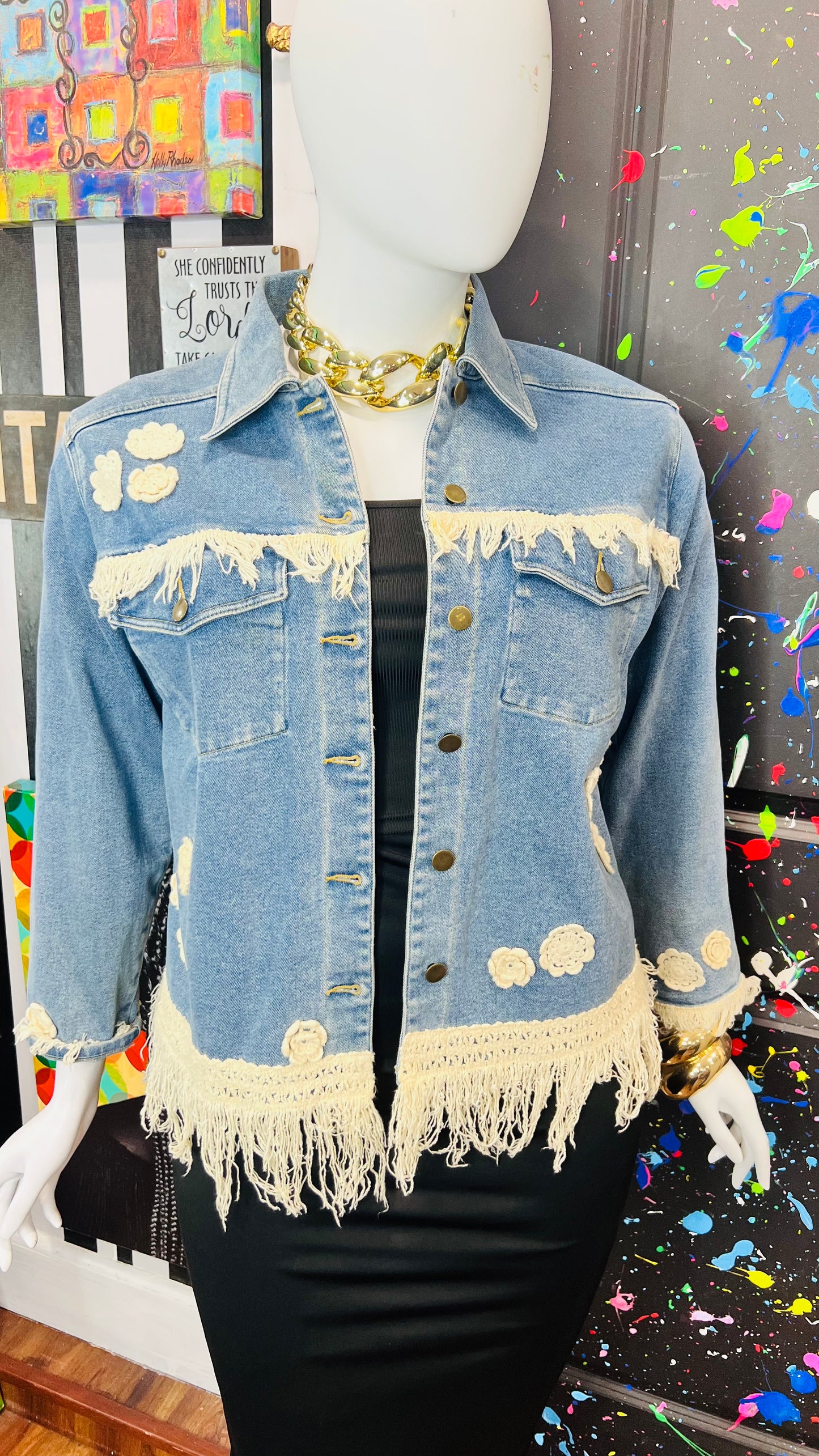 Vintage Carole Little Denim Jacket with Fringe (14)