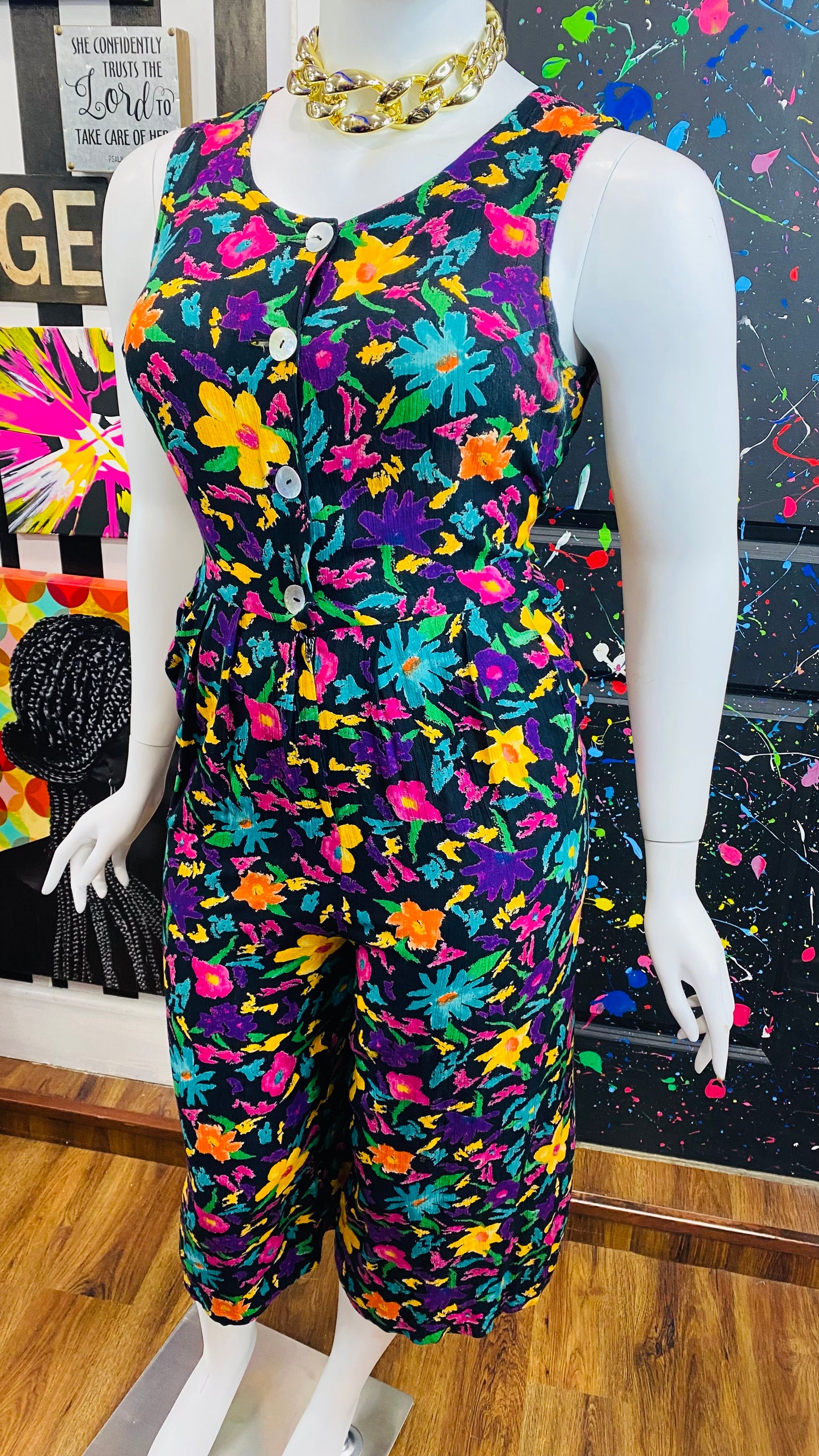 Vintage Floral Wide Leg Jumpsuit (12/14)