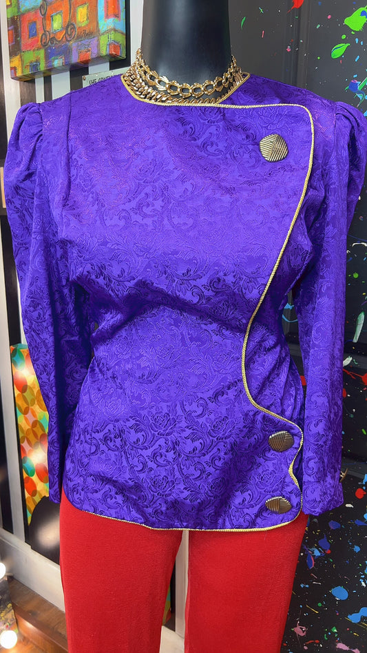 Vintage Jo Hanna York Blouse - Purple & Gold (20)