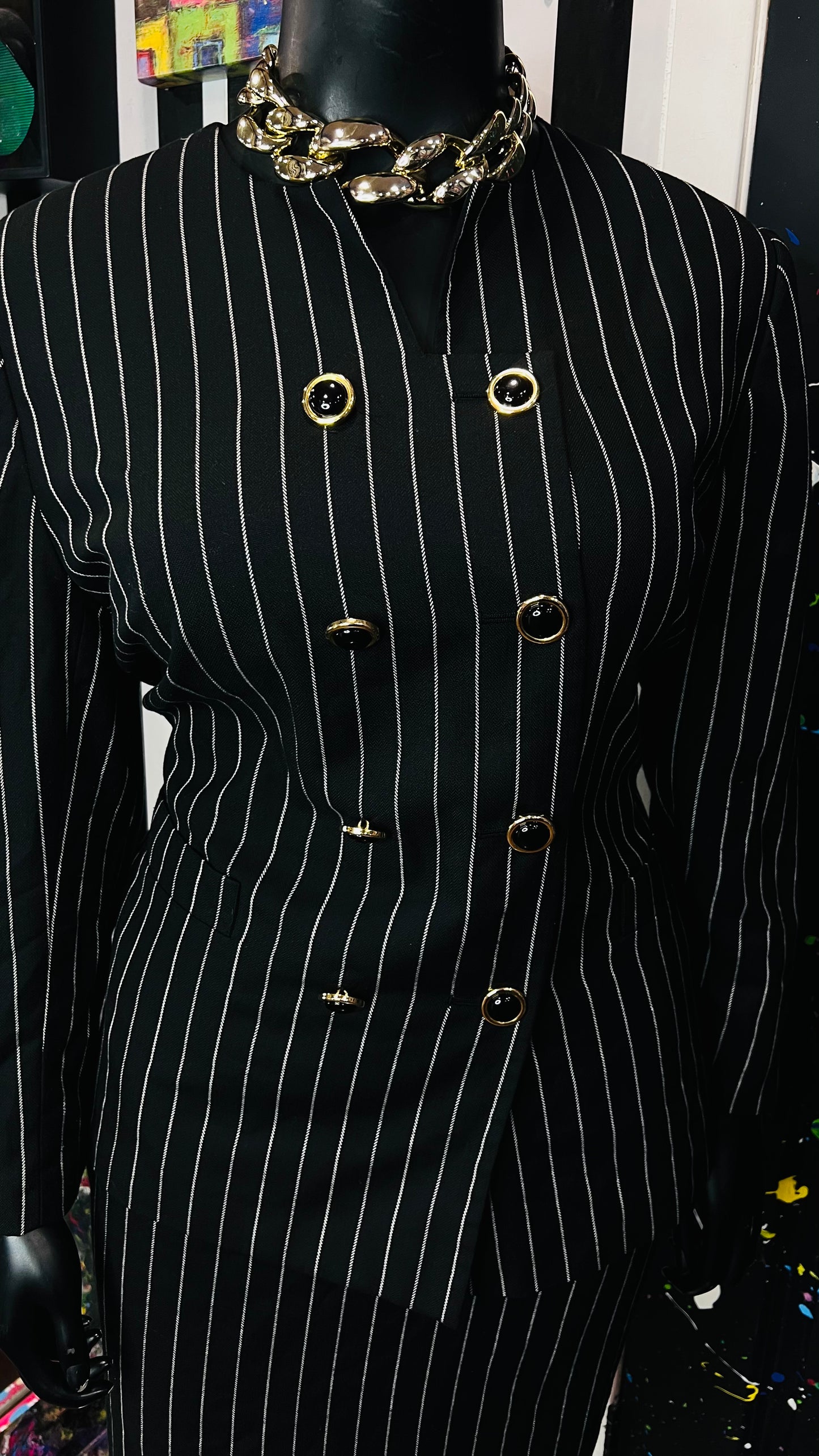 Vintage Black & White Striped Skirt Suit (20W)