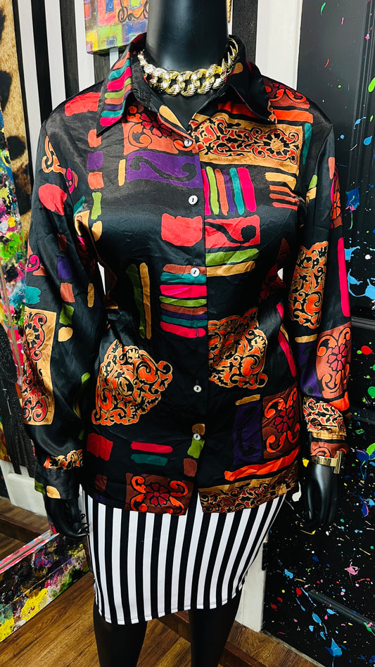 Vintage Abstract Long Sleeve Blouse (18/20)