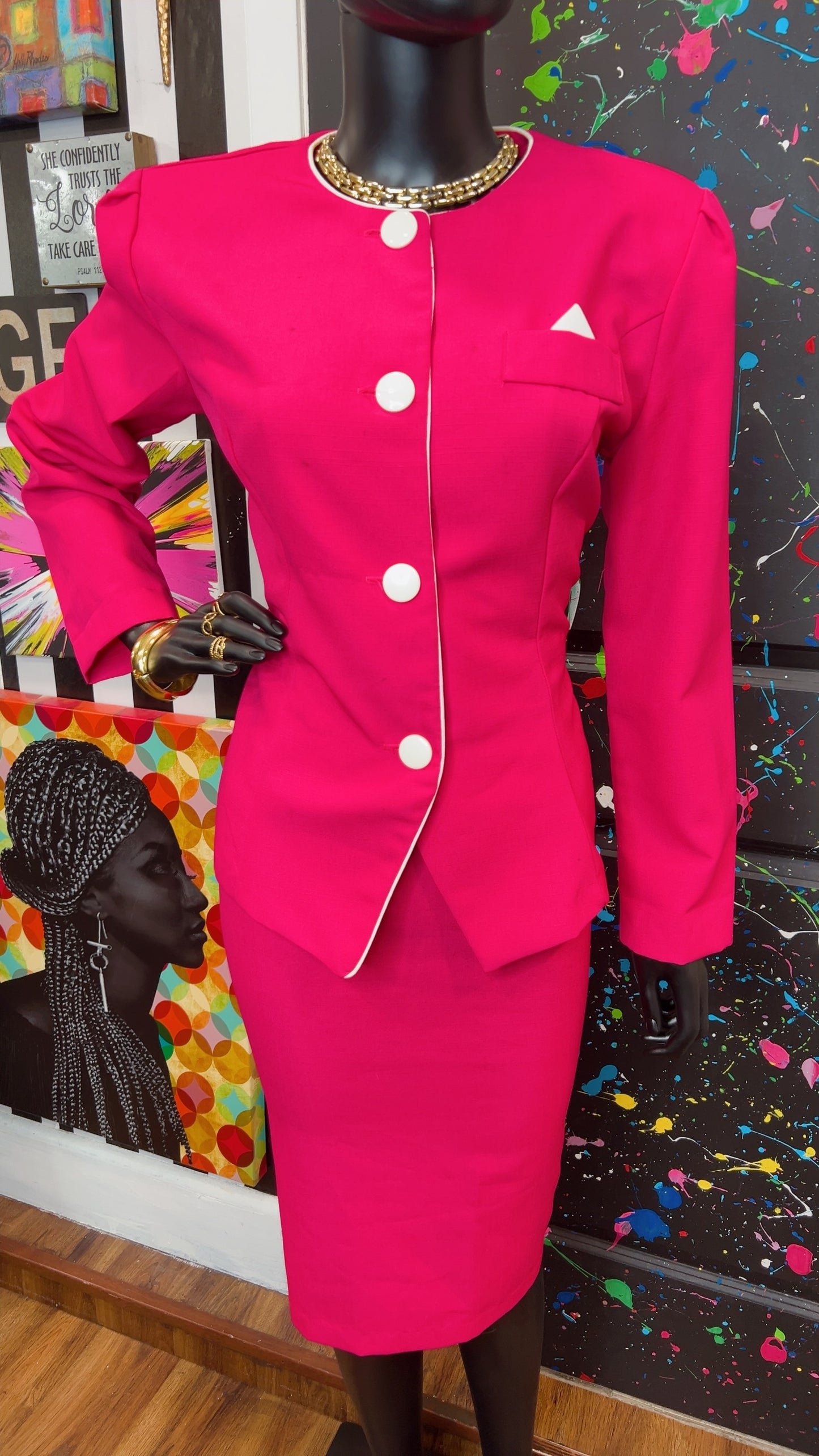 Vintage Pink & White Skirt Suit (12)