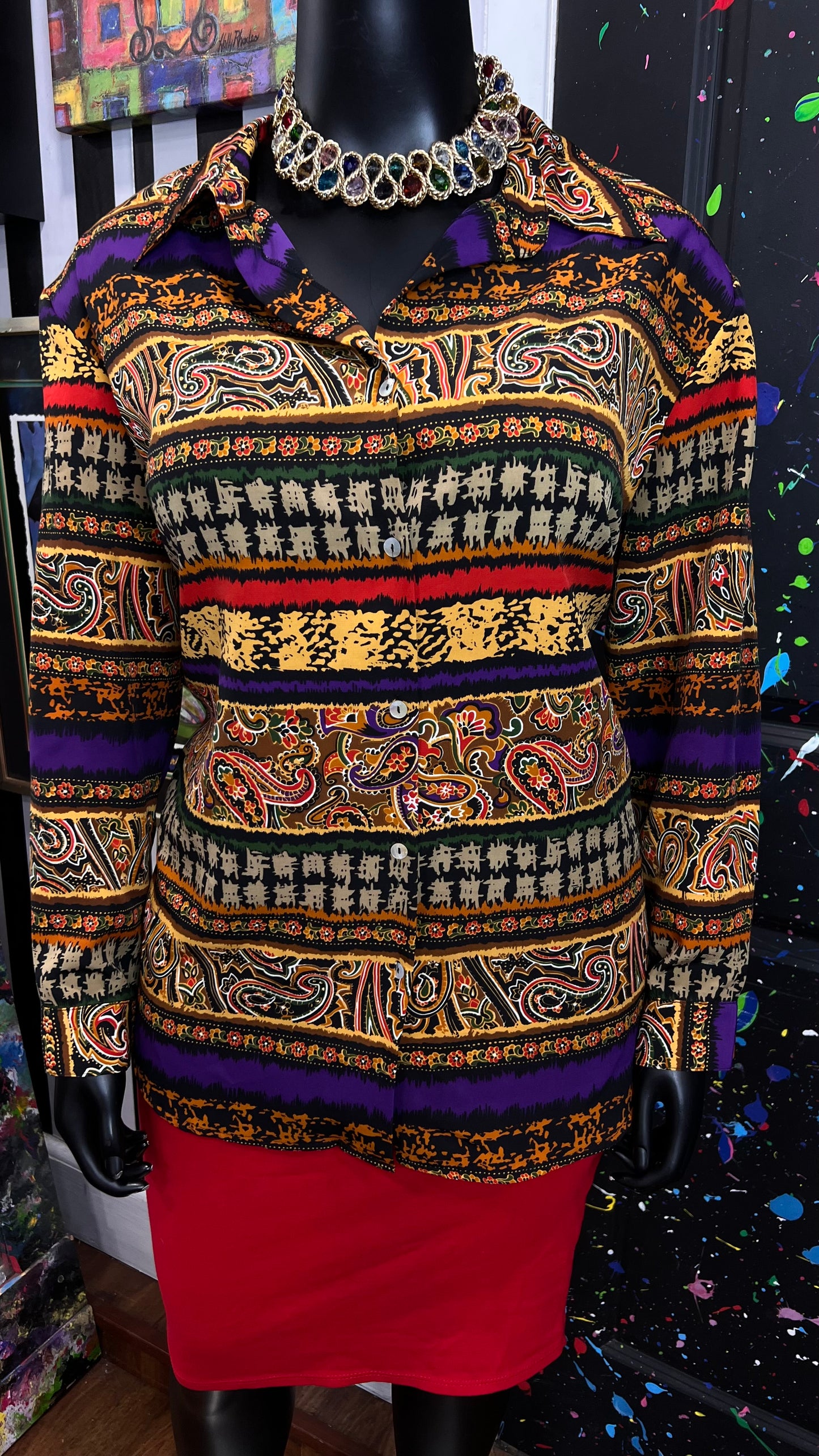 Vintage Abstract Long Sleeve 90s Blouse (20W)