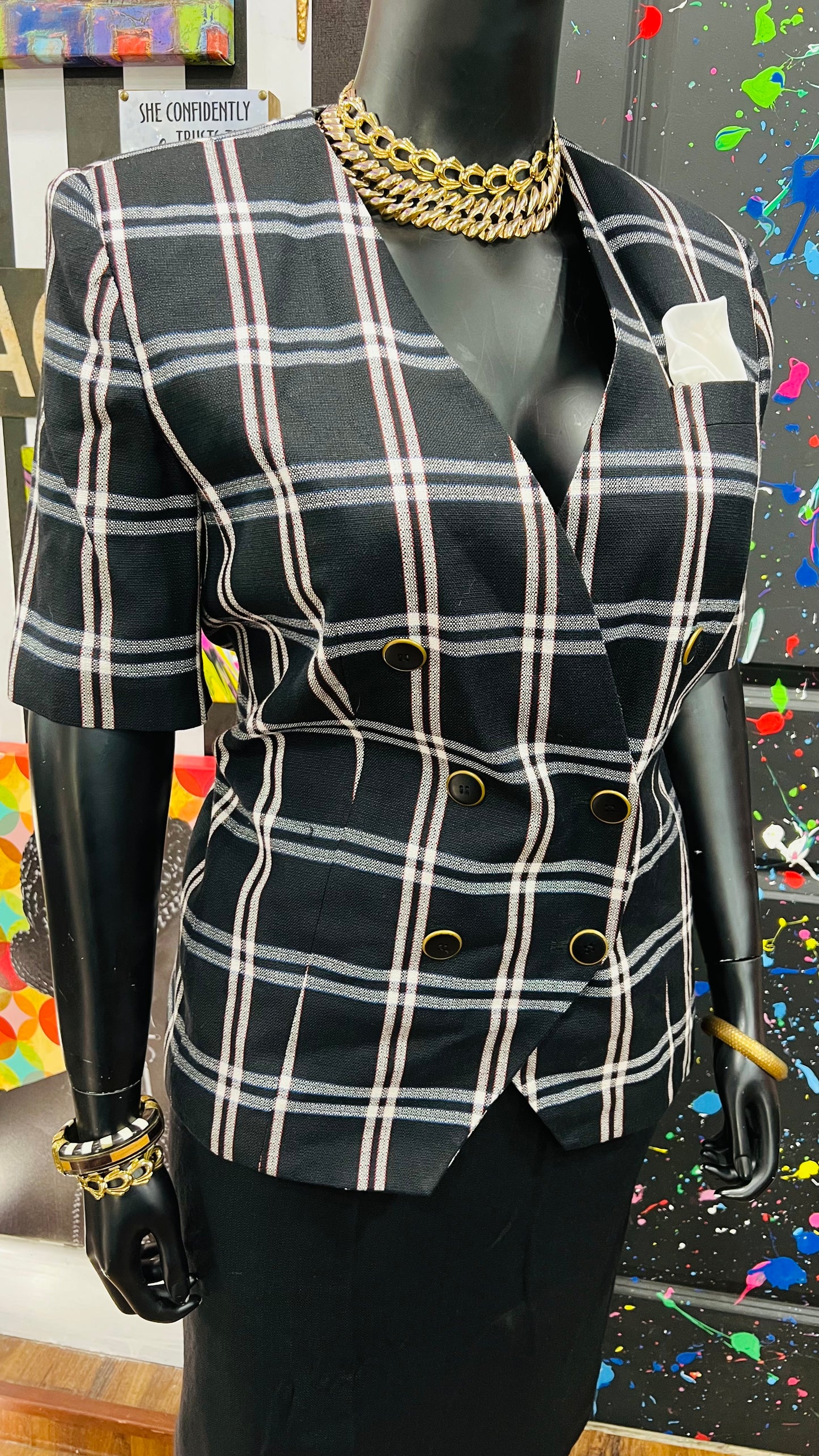 Vintage Double Breasted Short Sleeve Blazer Suit (18W)