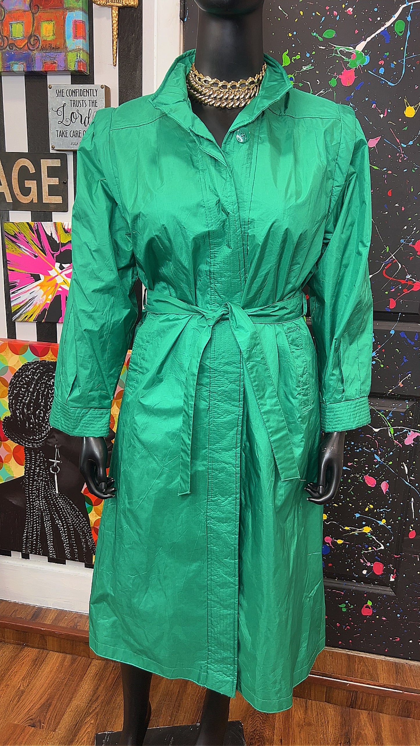 Vintage Green Trench Rain Coat (14/16)