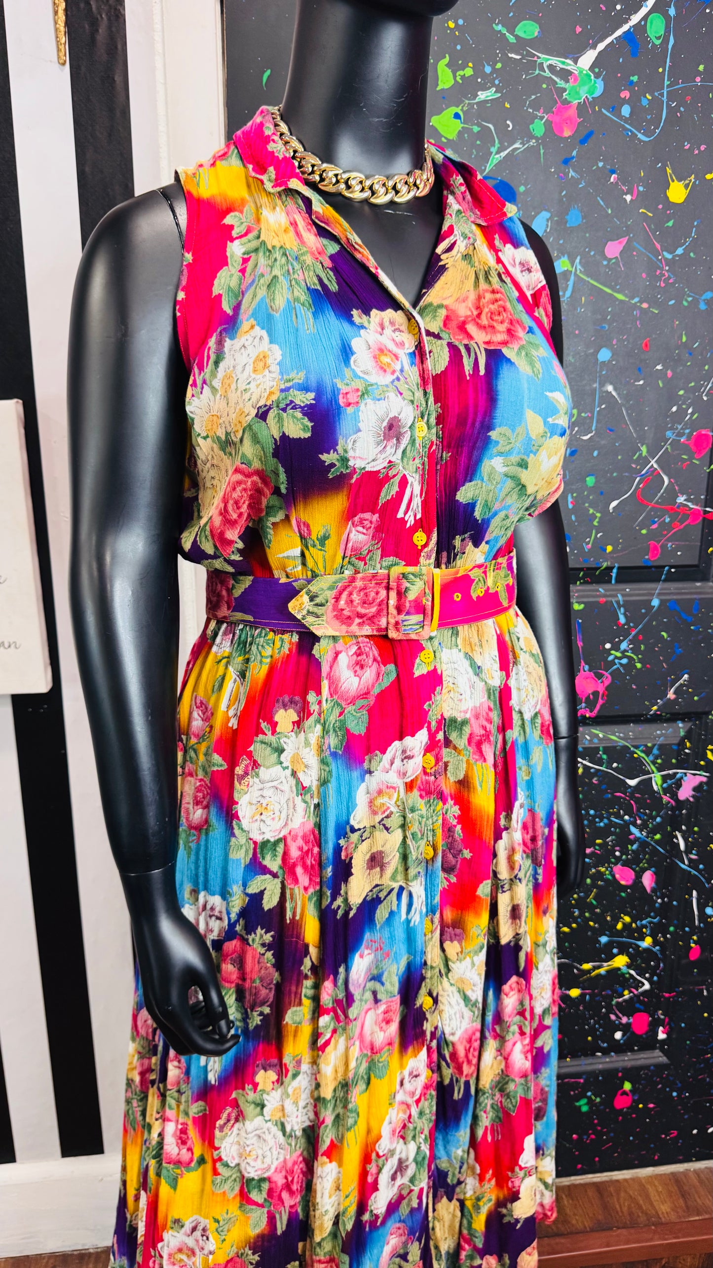 Vintage Rayon Floral Dress w/ Belt (16)