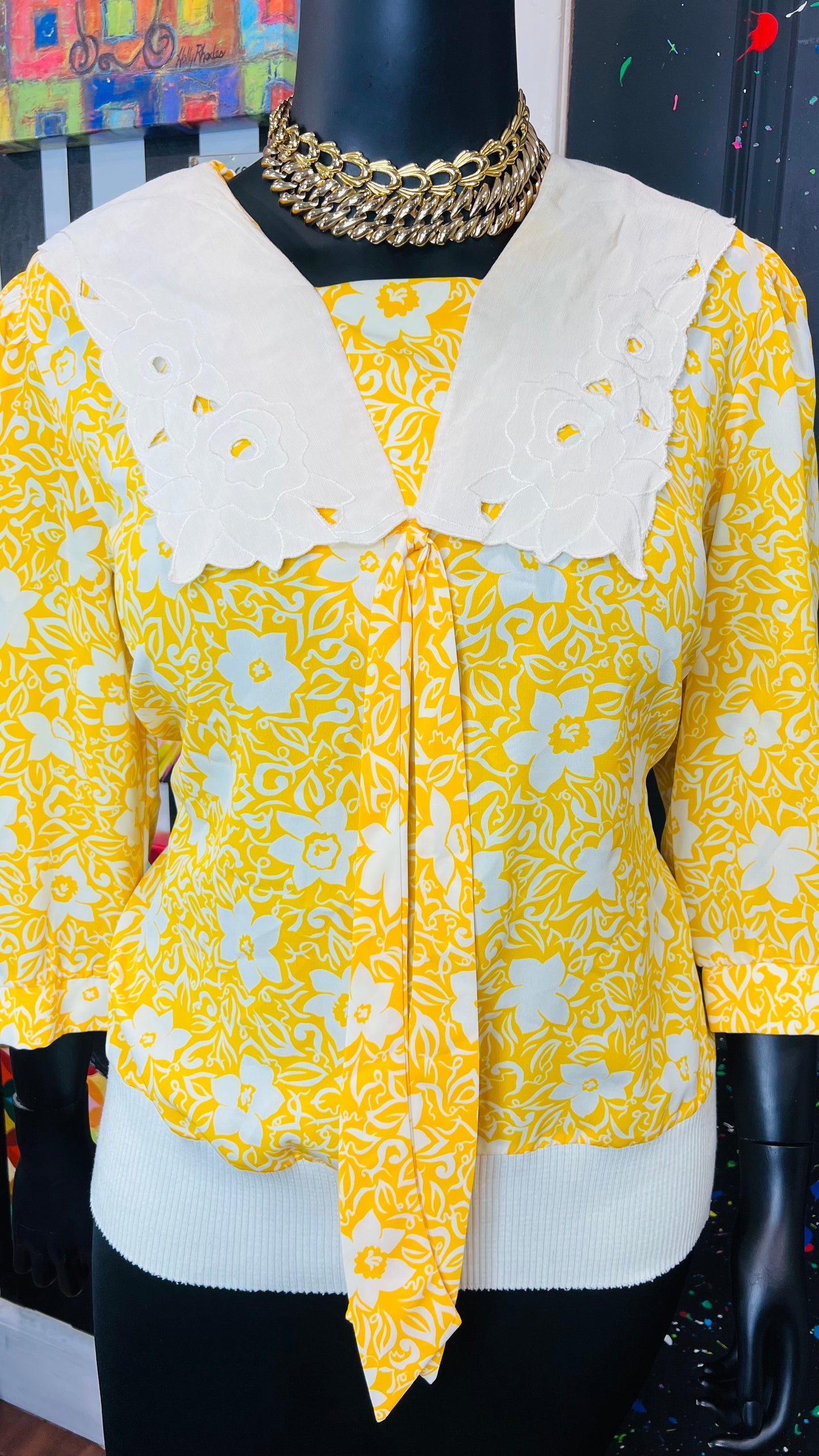 Vintage Cream & Yellow Blouse (14)