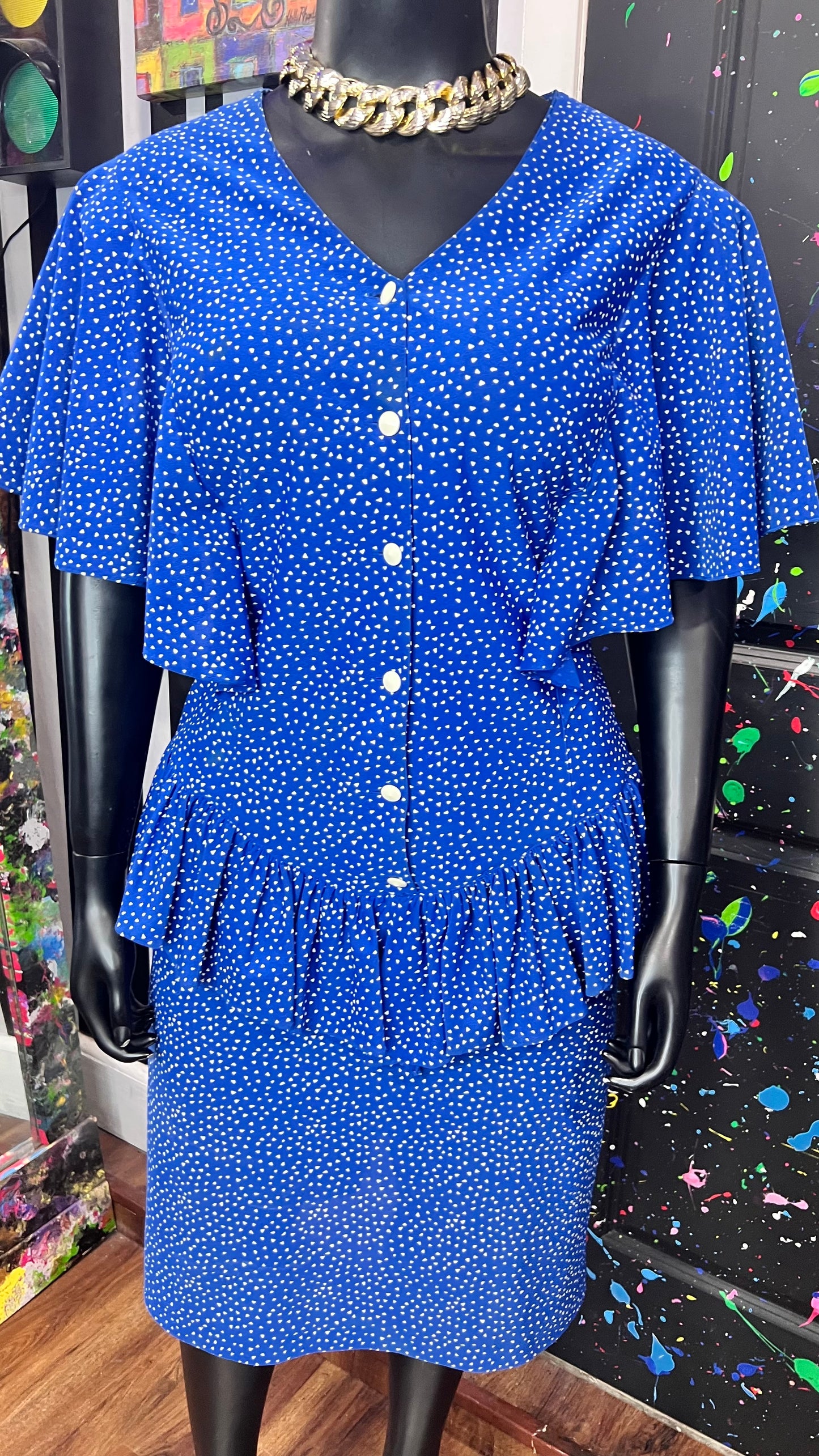 Vintage Blue & White Speck Dress (18W)
