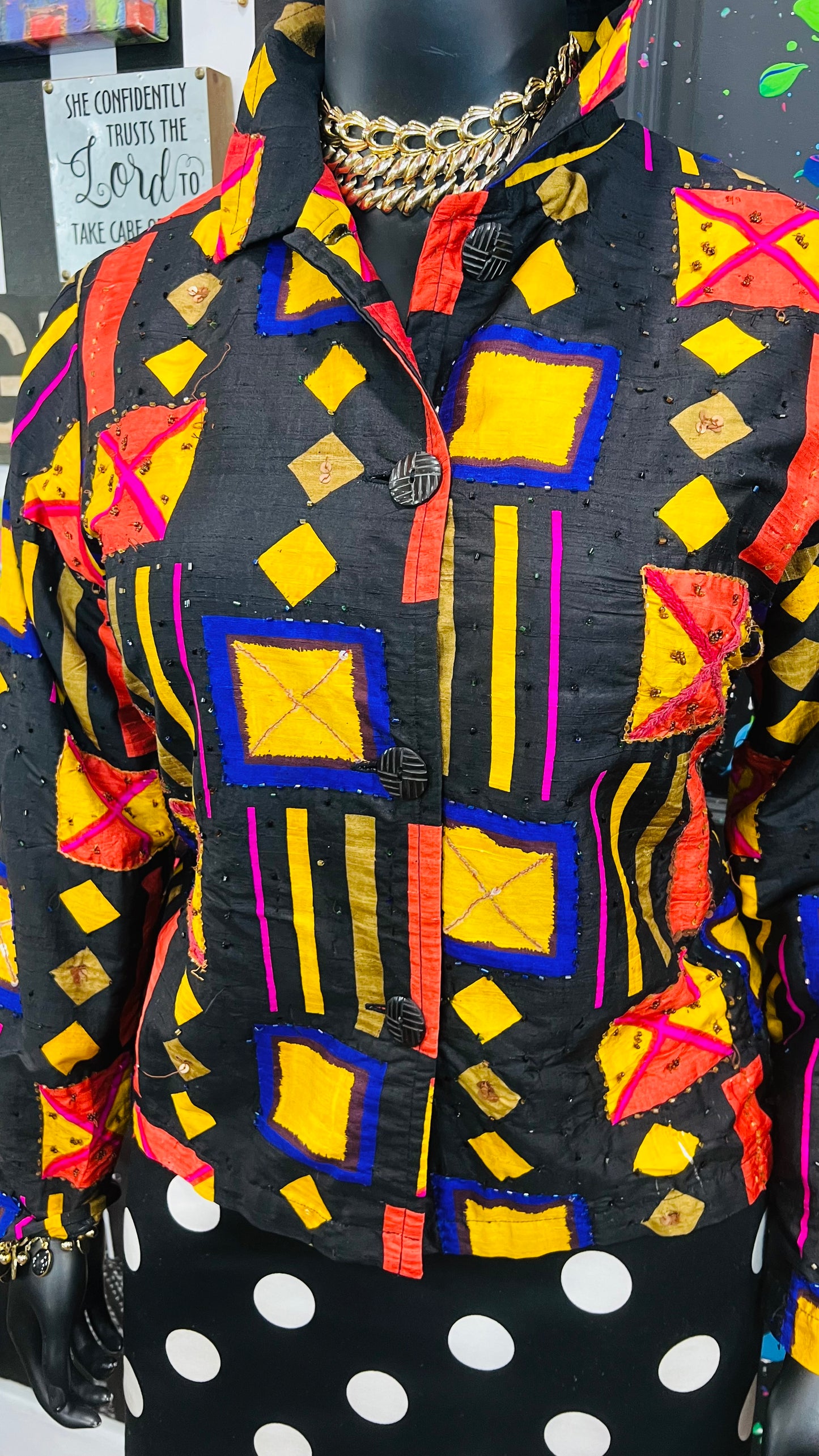 Vintage Chico Sequin Tribal Print Blazer (16)