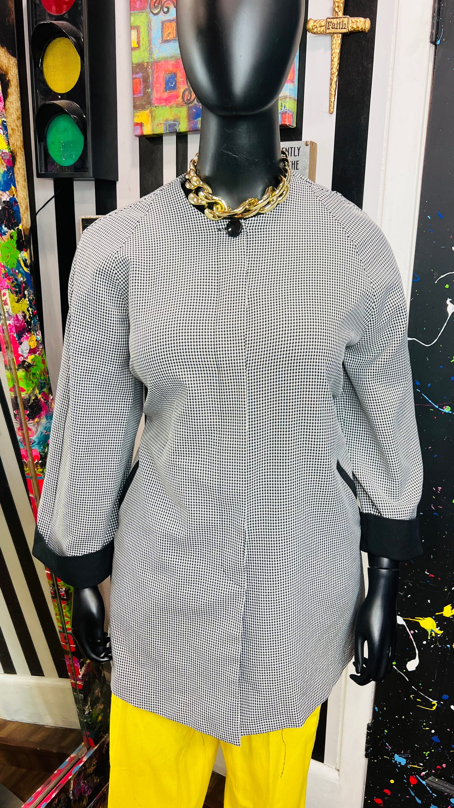 Vintage Black & White Houndstooth Swing Blazer (16W)