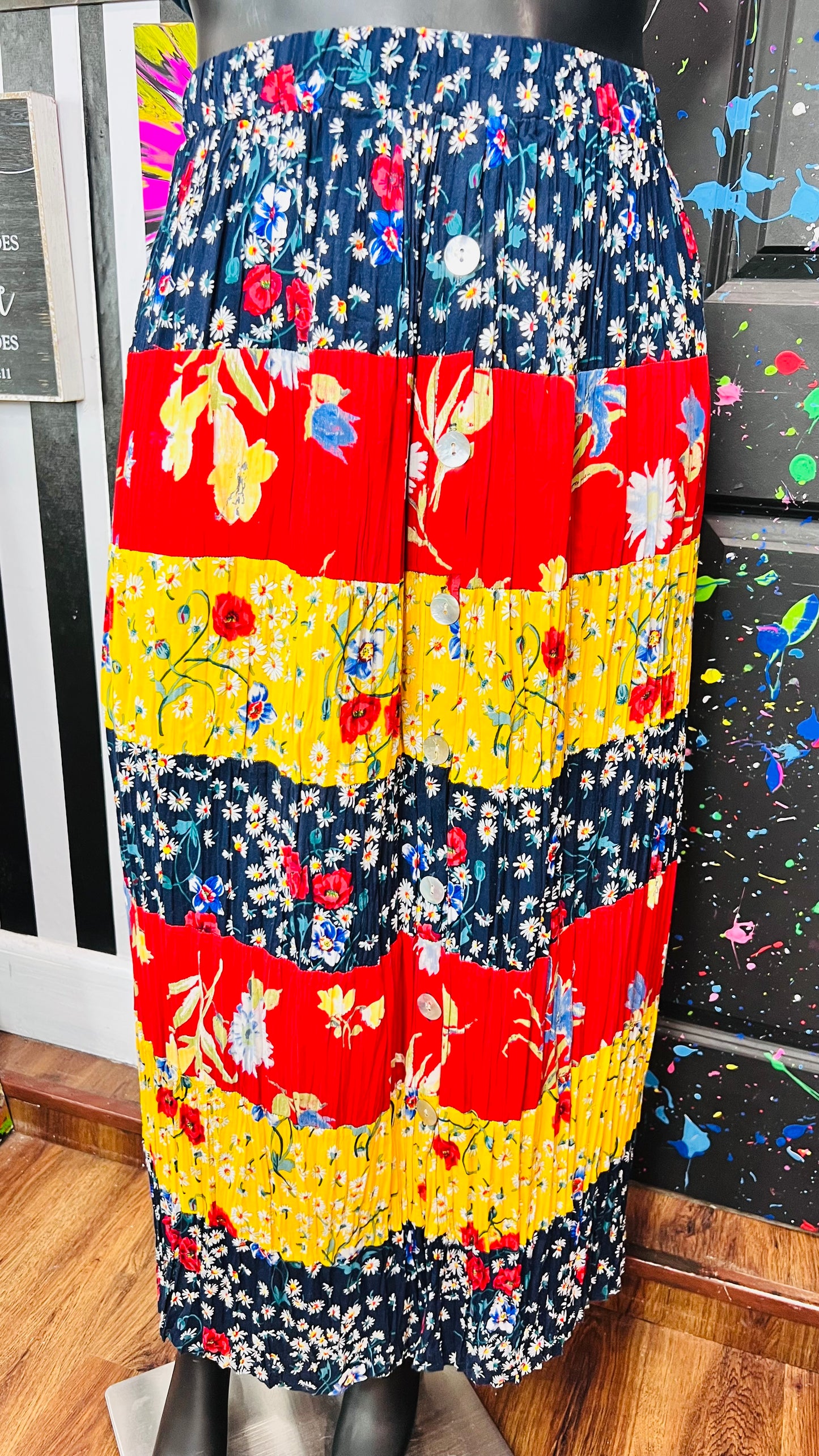 Vintage Rayon Patchwork Button Down Front Skirt (22/24)