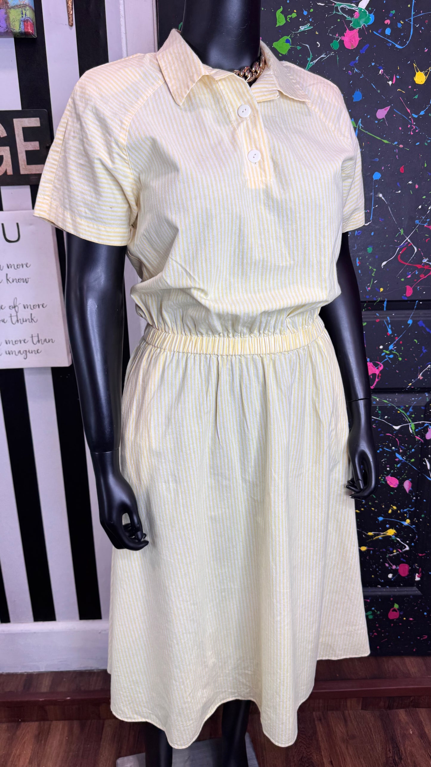 Vintage Yellow & White Striped Dress (14)