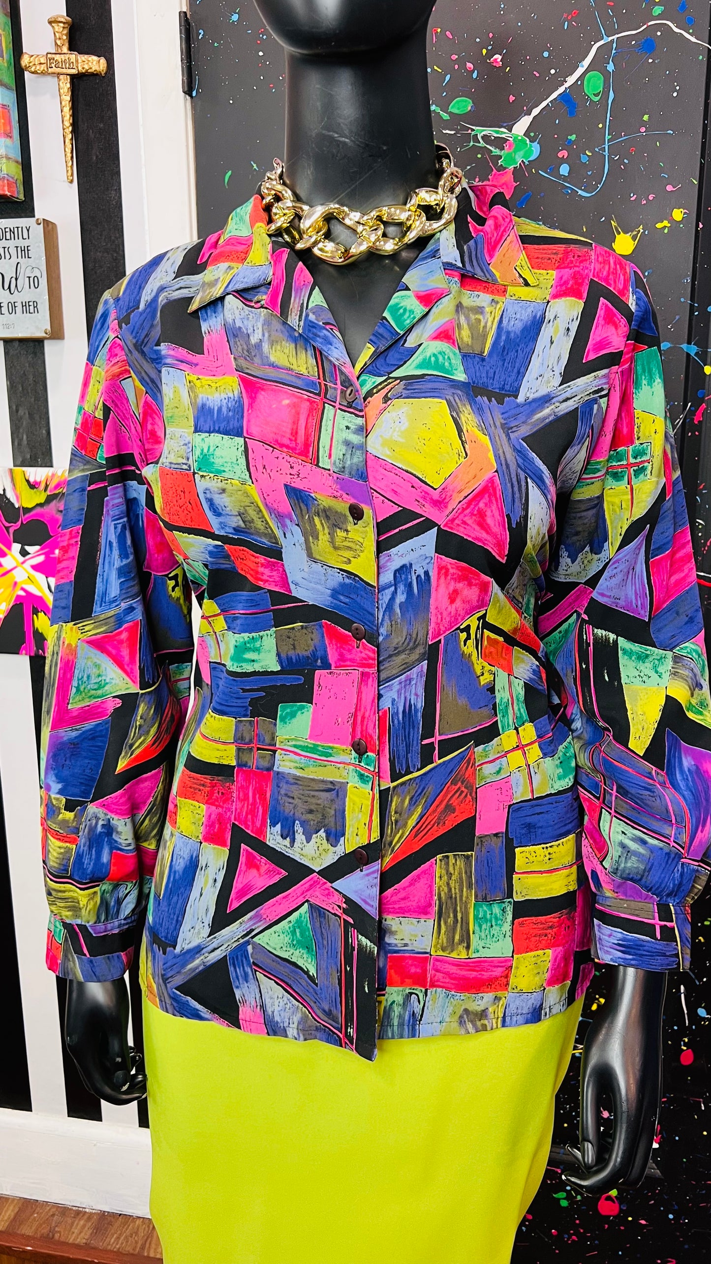 Vintage Abstract Polyester Blouse (14)