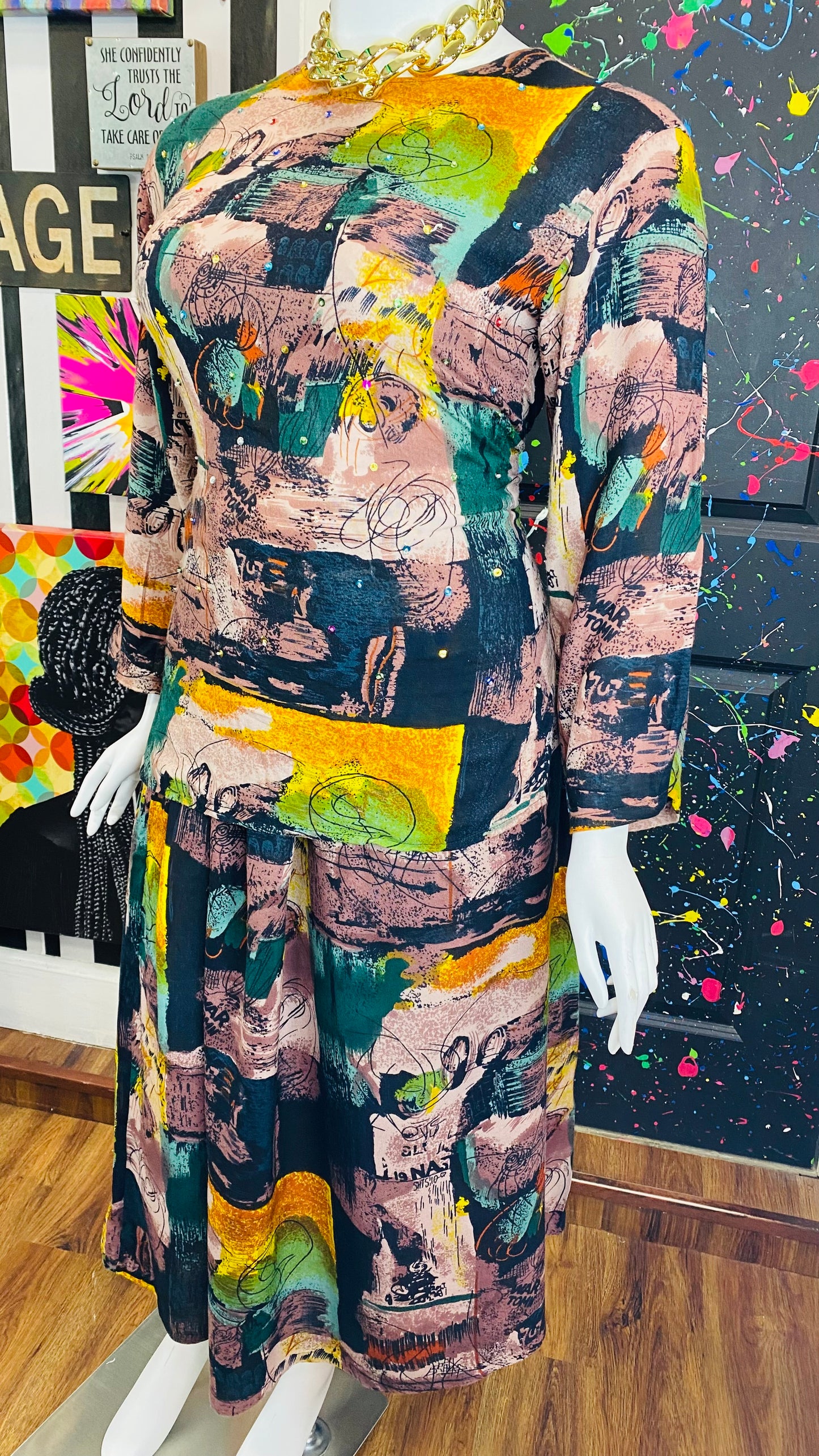 Vintage Abstract Rayon Skirt Set (14)