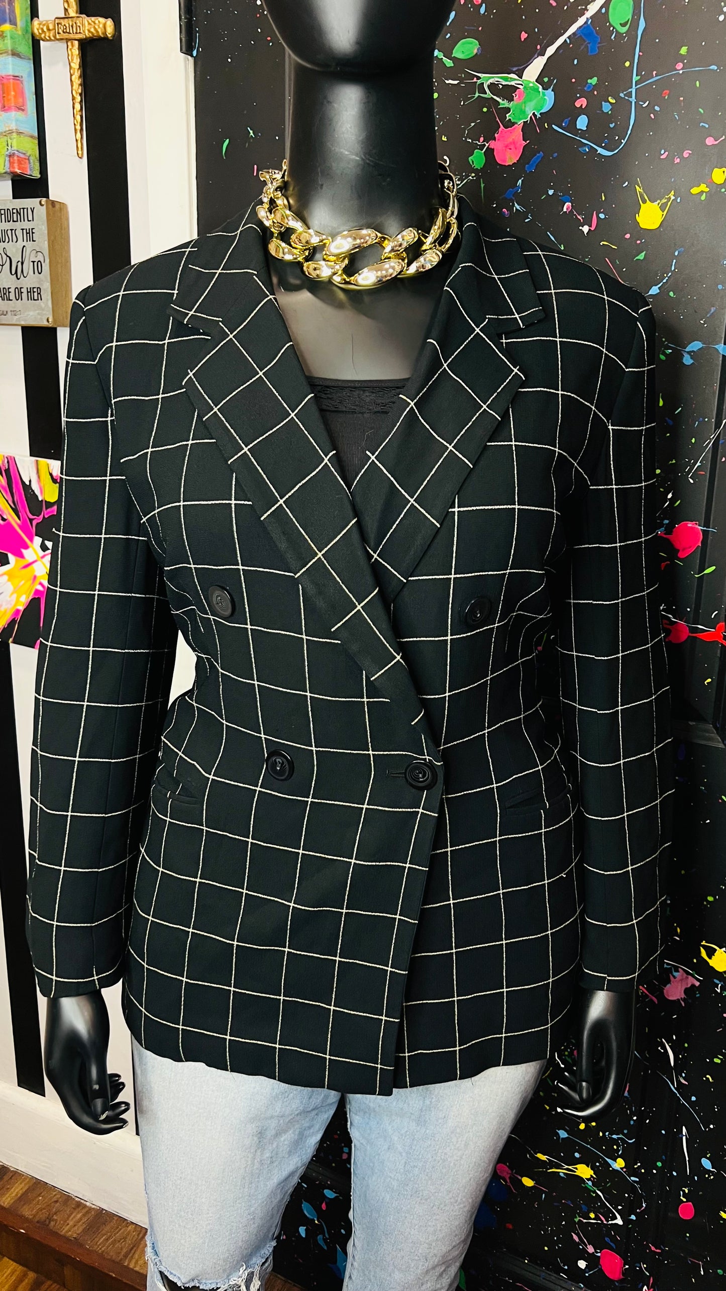 Vintage Striped Black & White Blazer (16W)