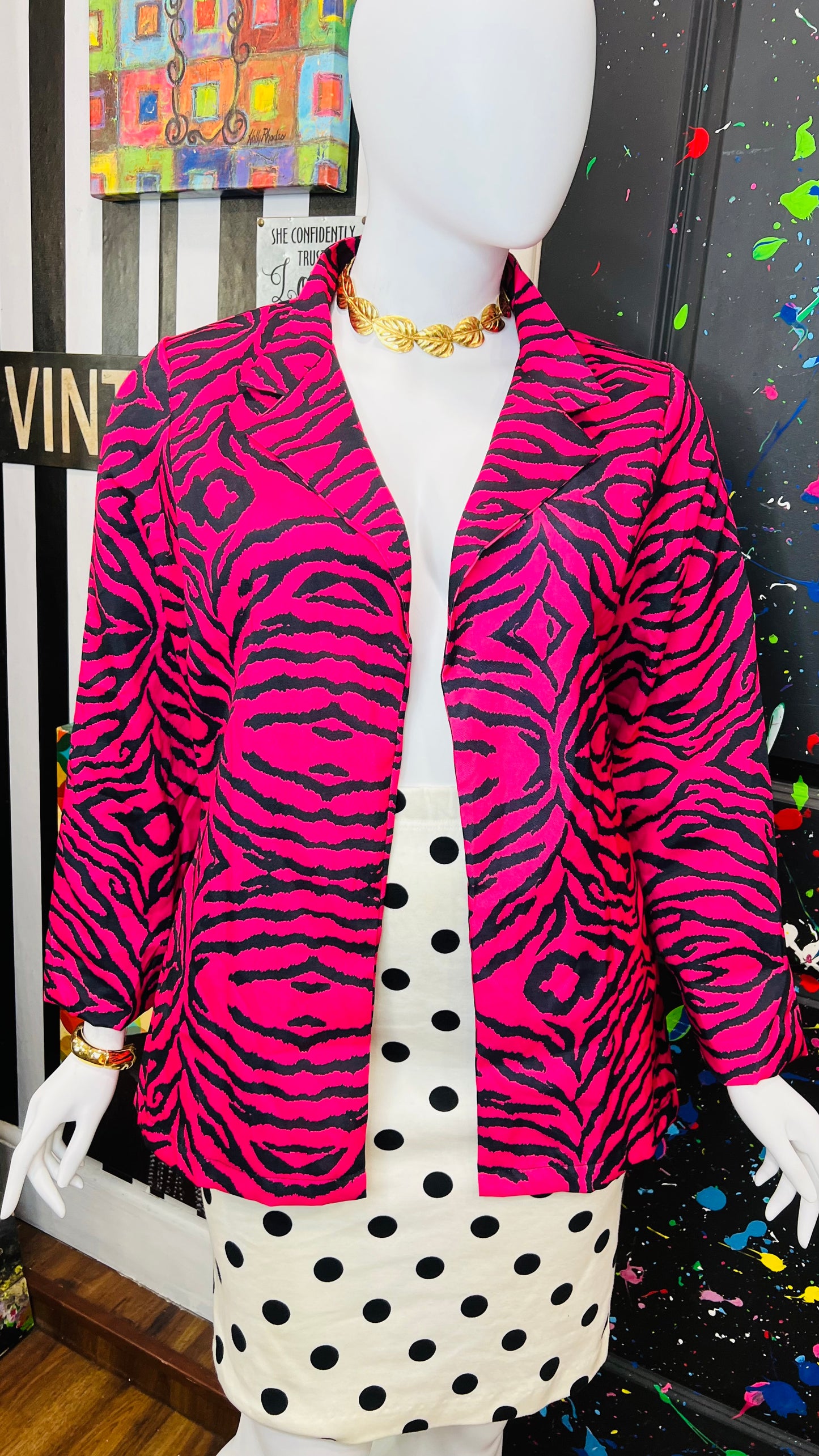 Pink & Black Zebra Print Open Blazer (16)