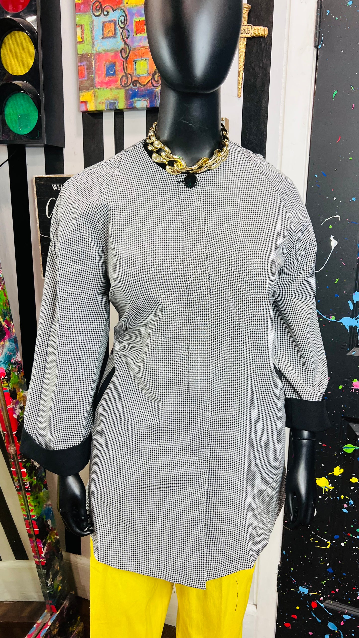 Vintage Black & White Houndstooth Swing Blazer (16W)