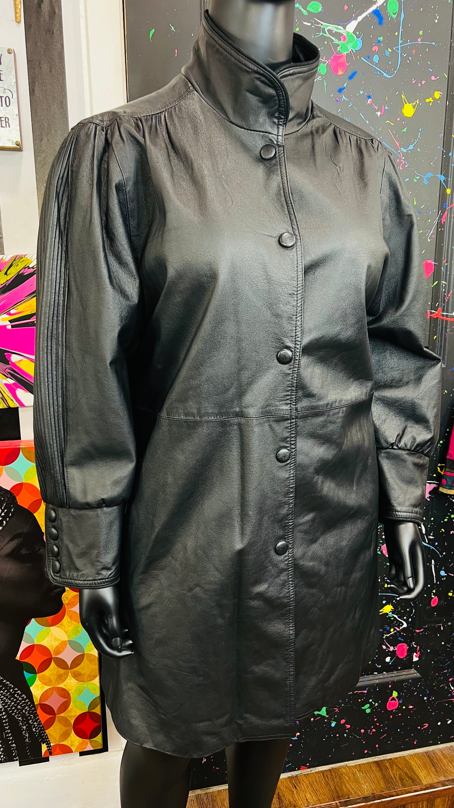 Vintage Genuine Leather Swing Coat (24)