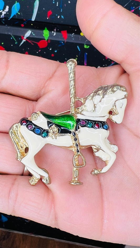 Vintage Carousel Jewel Horse Brooch Pin