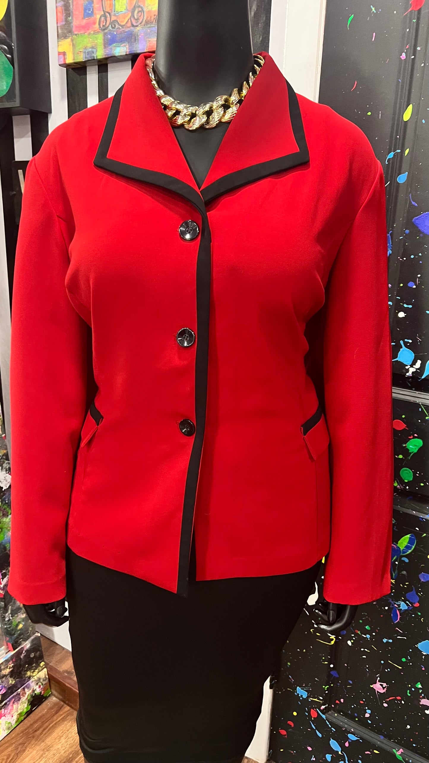 Vintage Black & Red Blazer (24W)