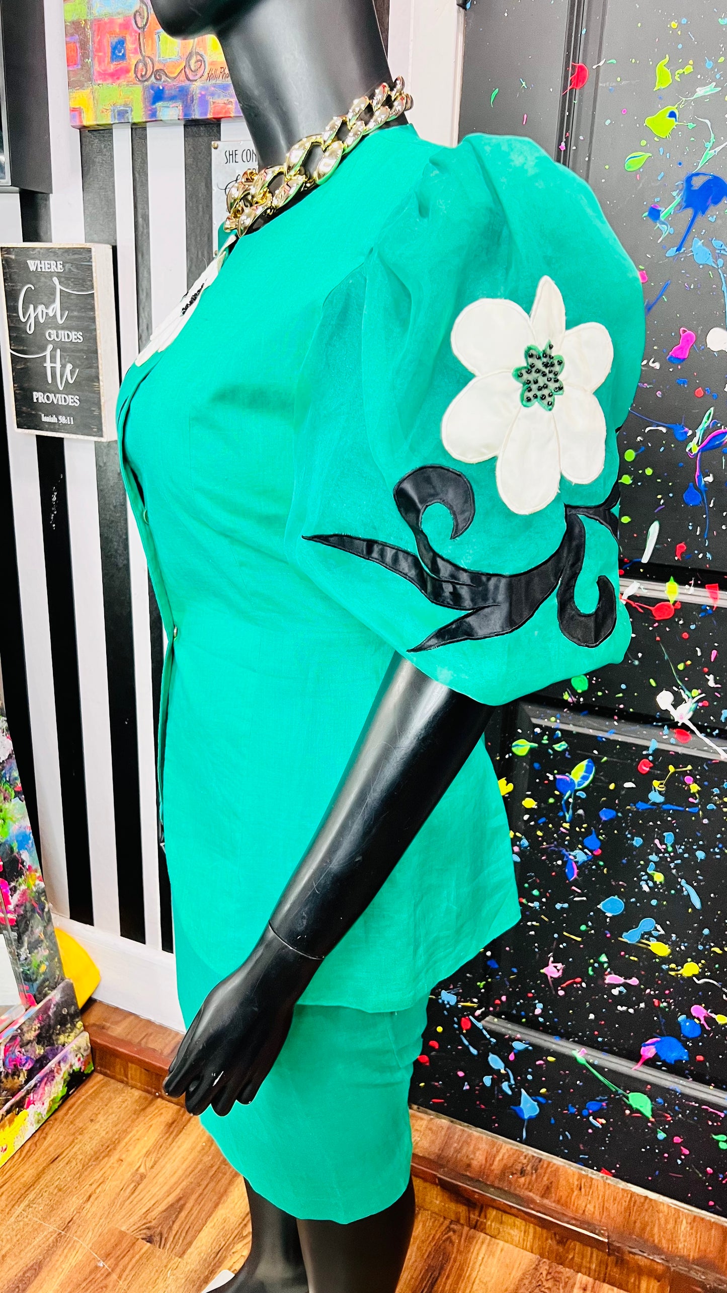 Vintage Green Black & White Skirt Suit (14)