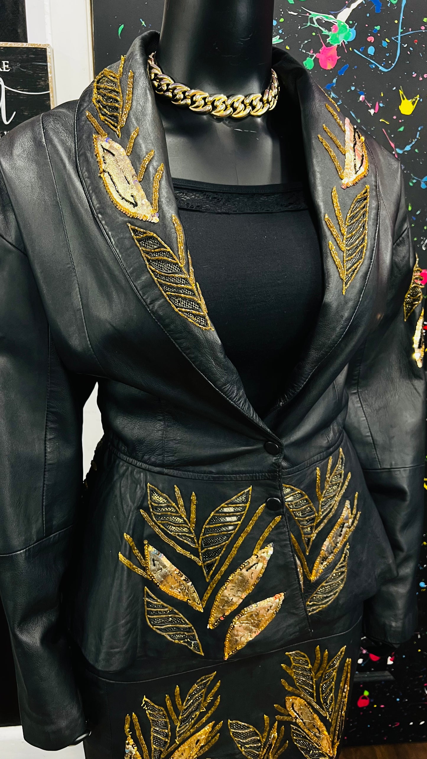 Vintage Genuine Leather & Sequin Skirt Suit (24)