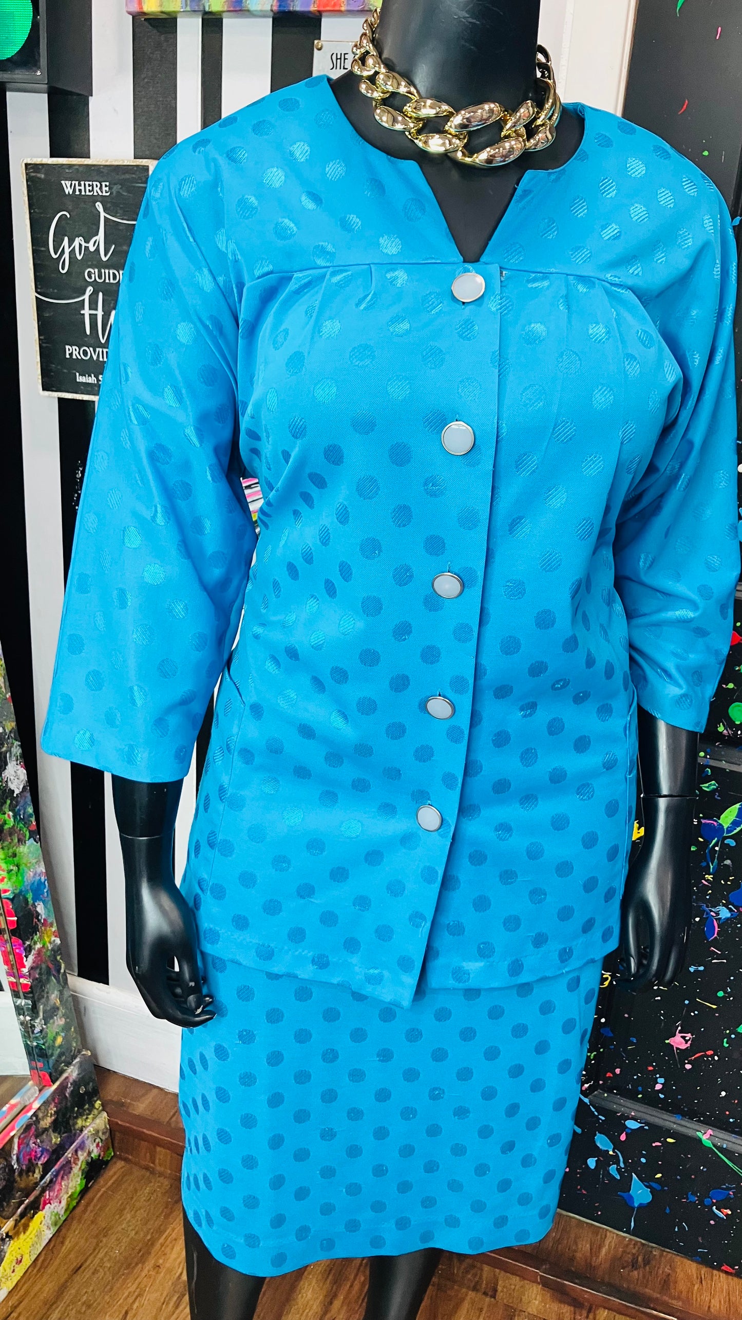 Vintage Blue Polka Dot Skirt Set (Some Stretch) (24)
