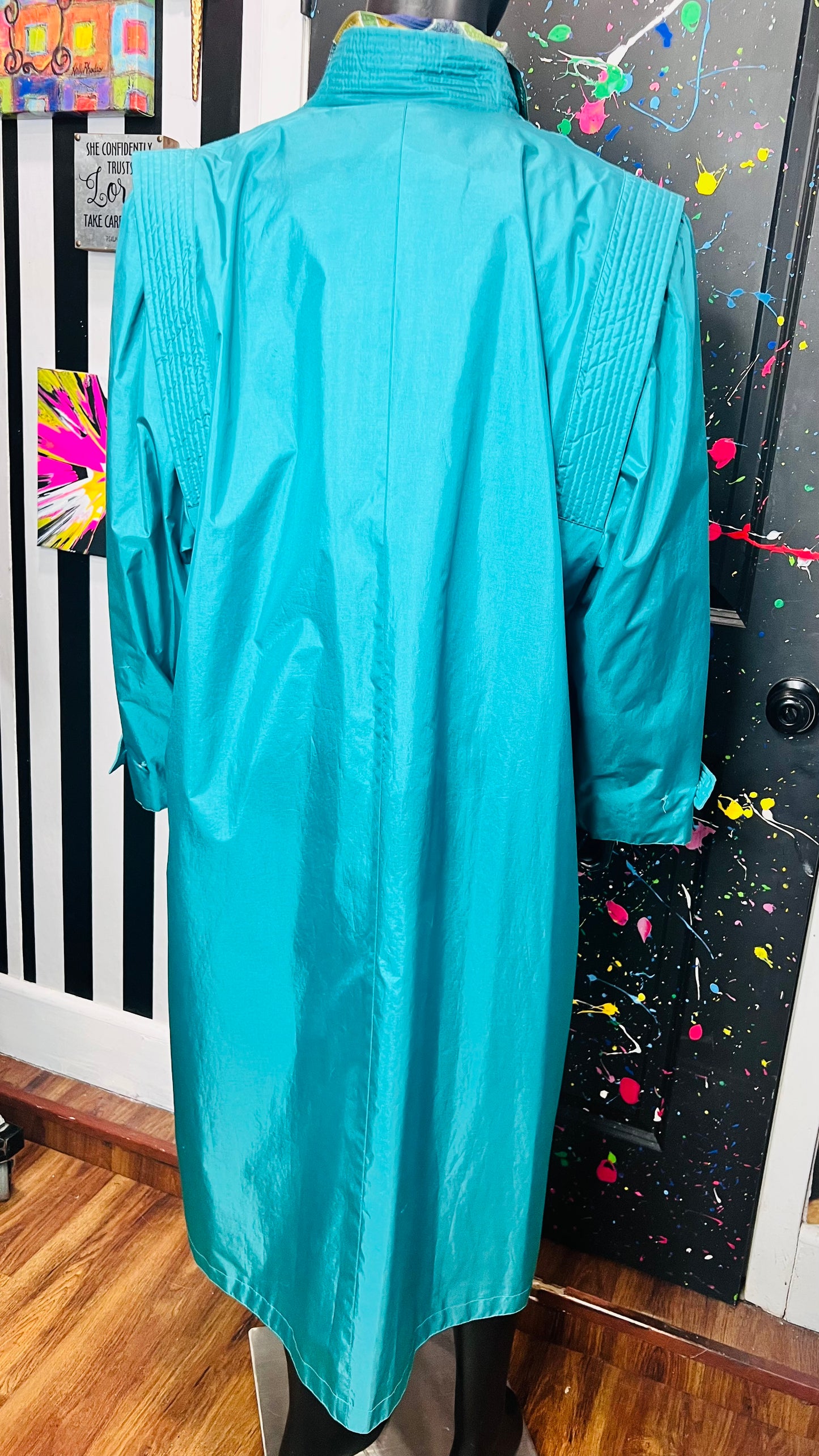 Vintage Teal Rain Trench Coat (24)