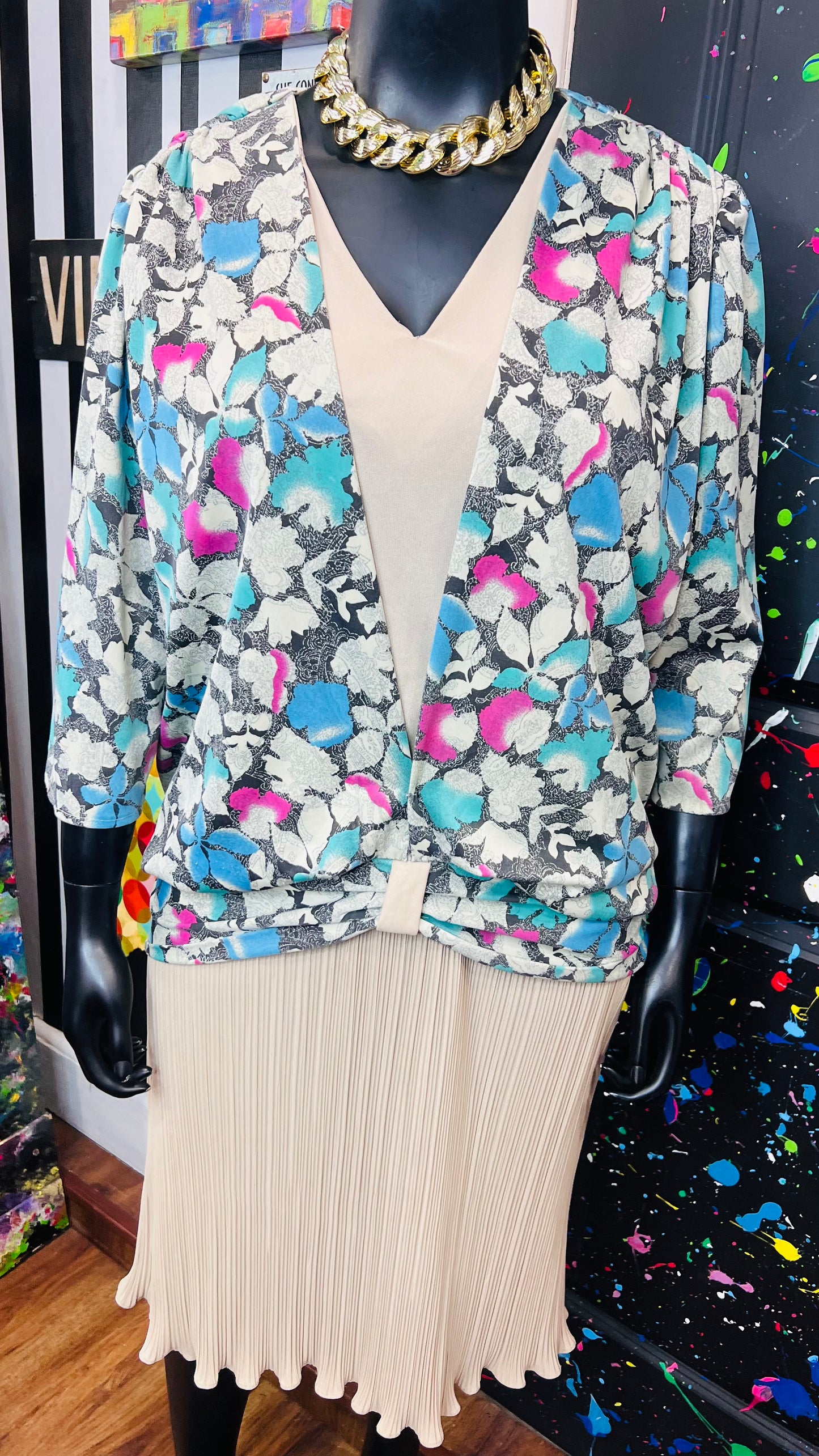 Vintage Tan & Floral Dress (22)