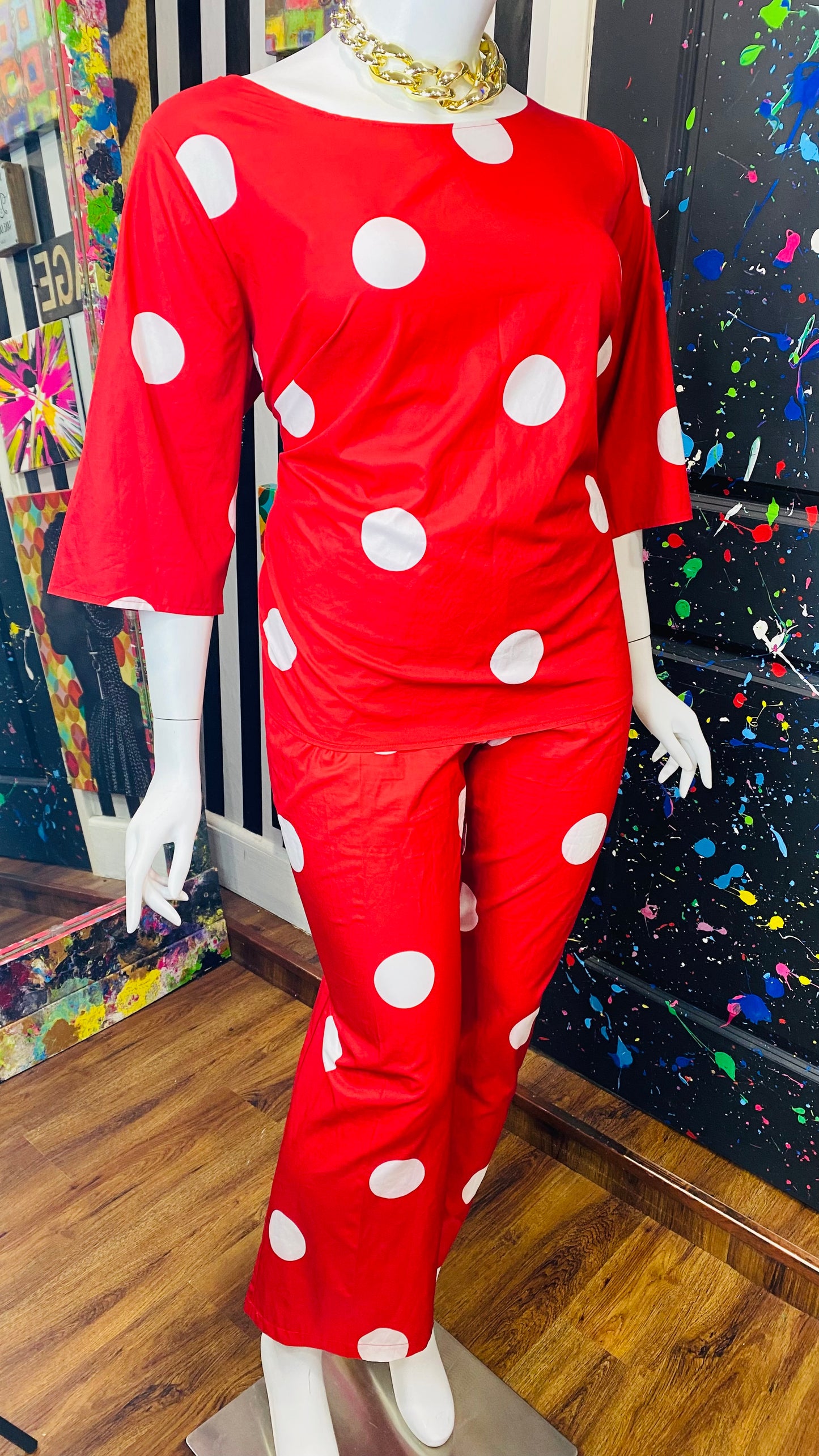 Red & White Polka Dot Pants Set (24)