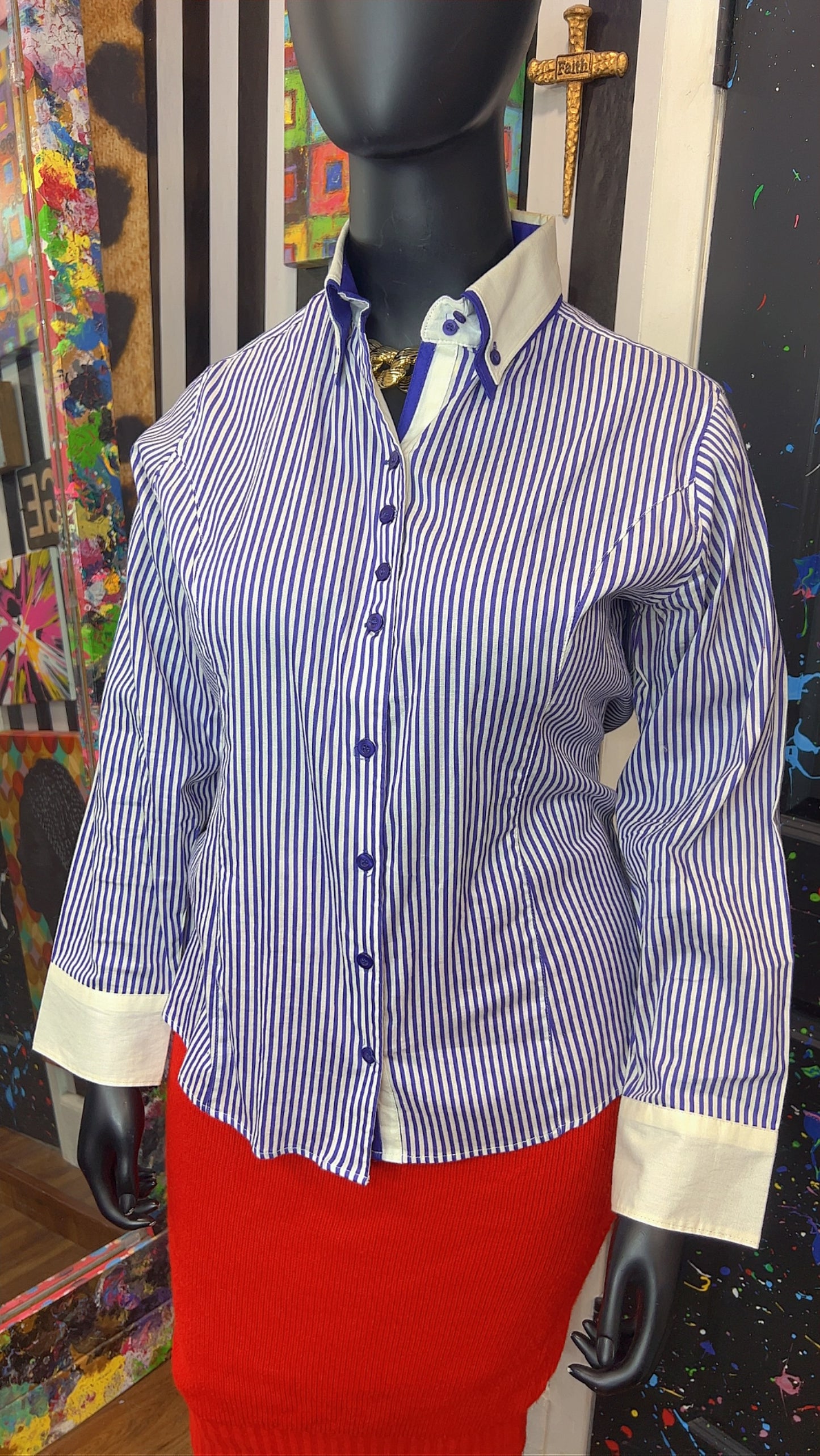 Vintage Ashley Stewart Purple & White Striped Blouse (14W)