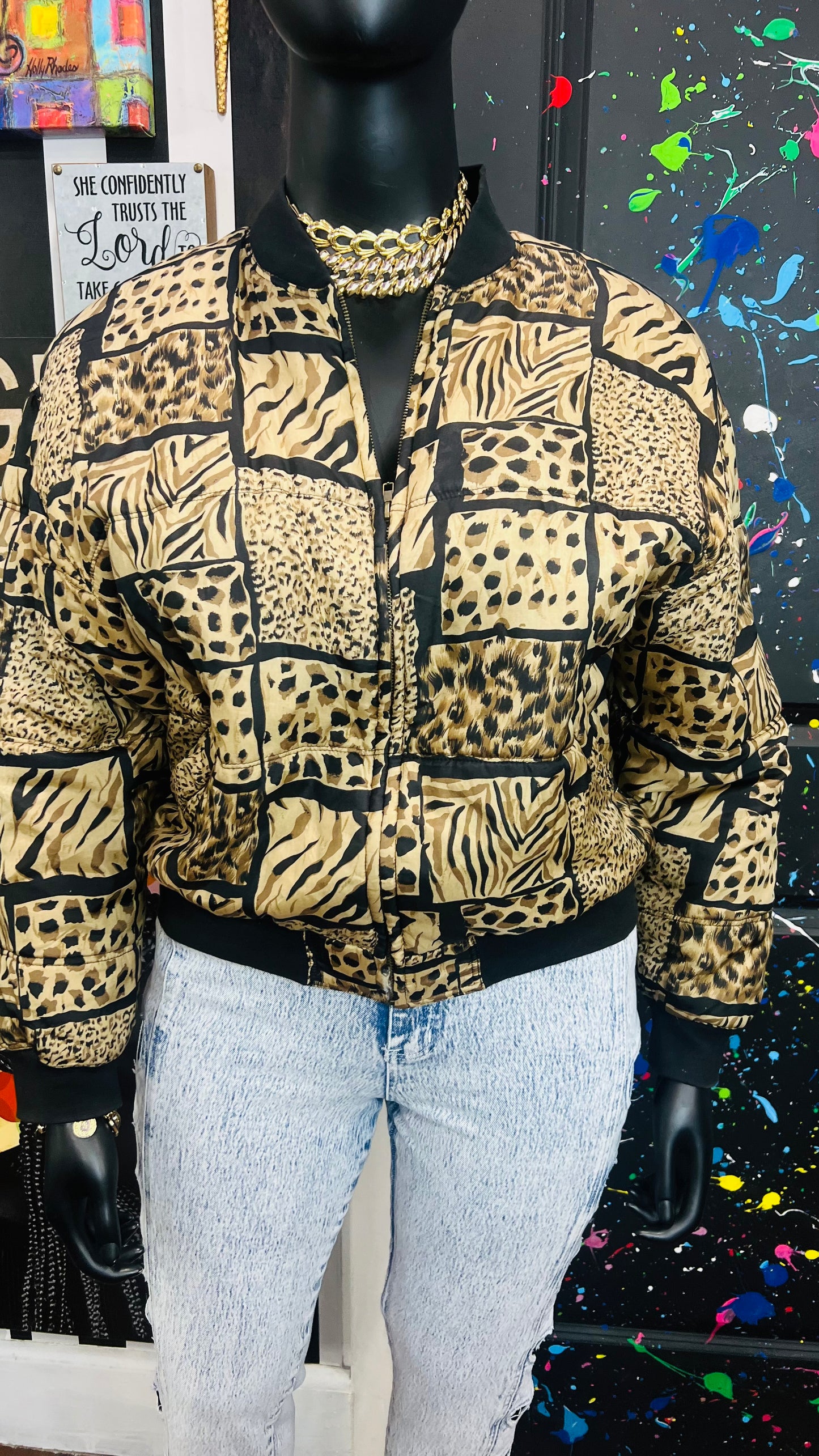 Vintage 100% Silk Animal Print Bomber Jacket (14)