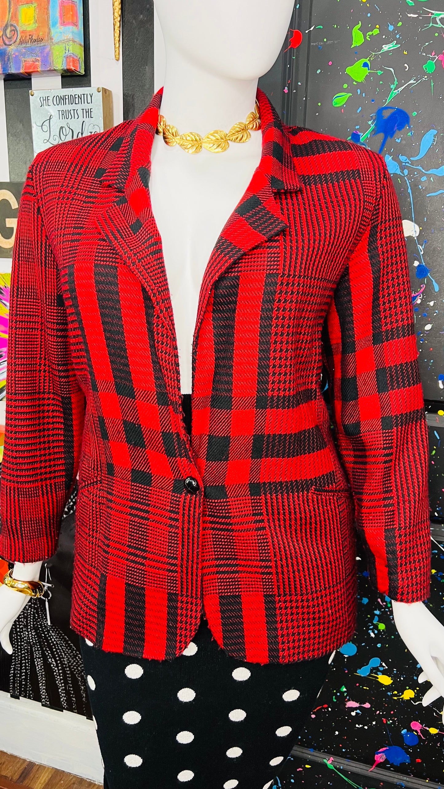 Vintage Red & Black Striped Blazer (16)