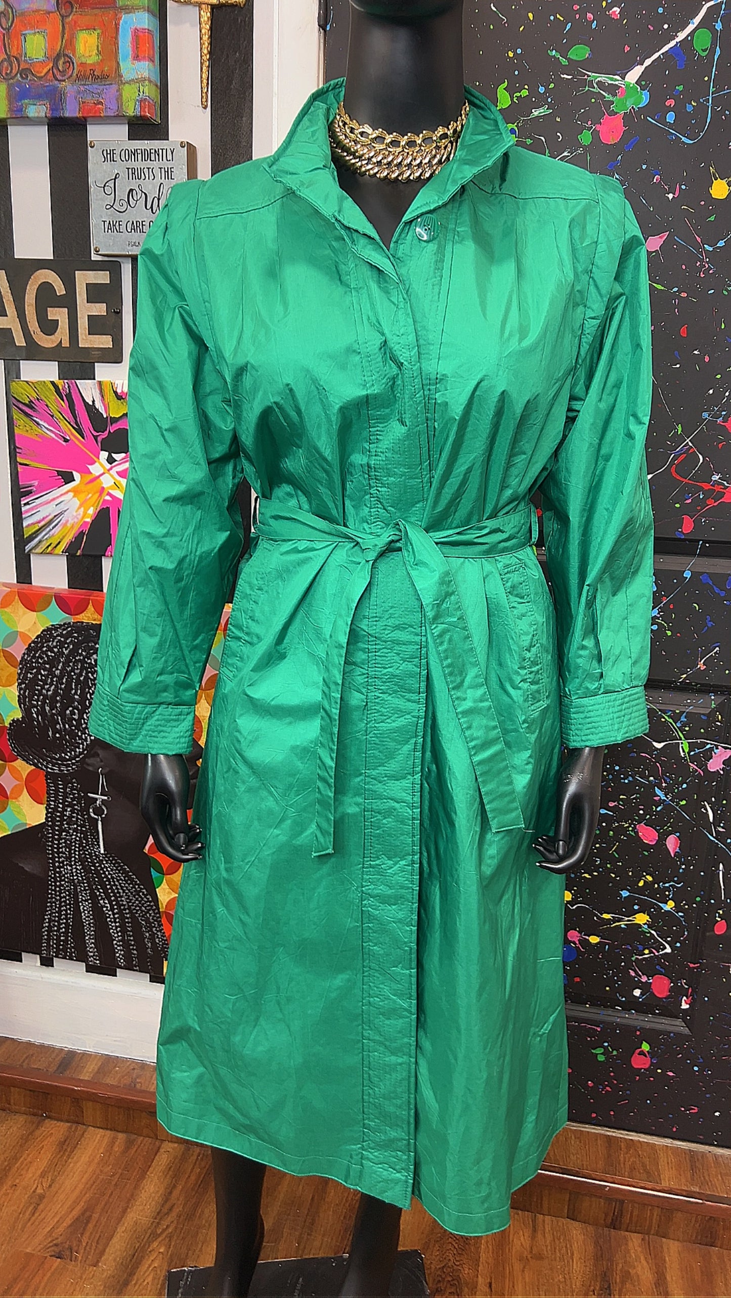 Vintage Green Trench Rain Coat (14/16)