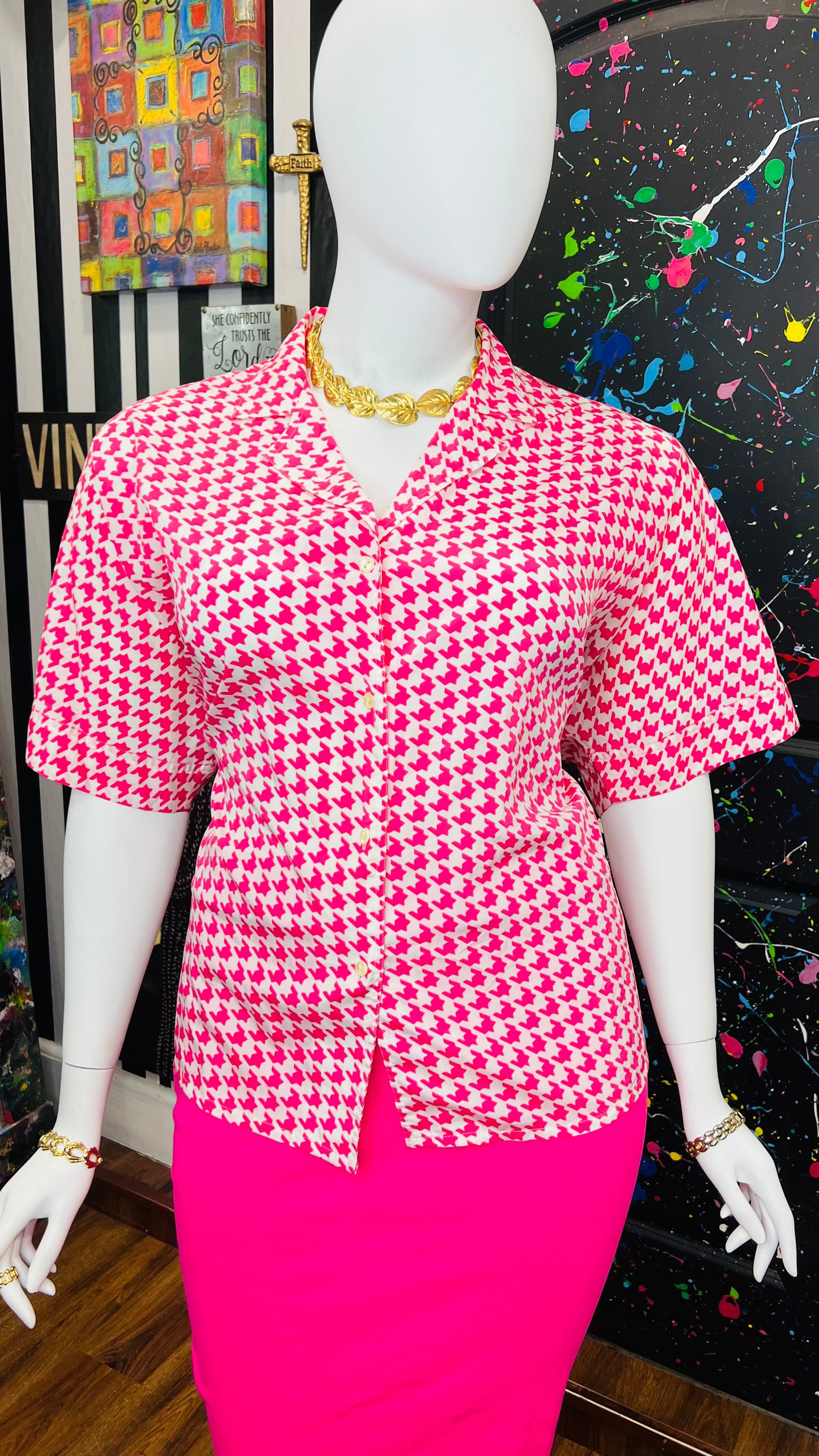 Vintage Pink Herringbone Blouse (24W)